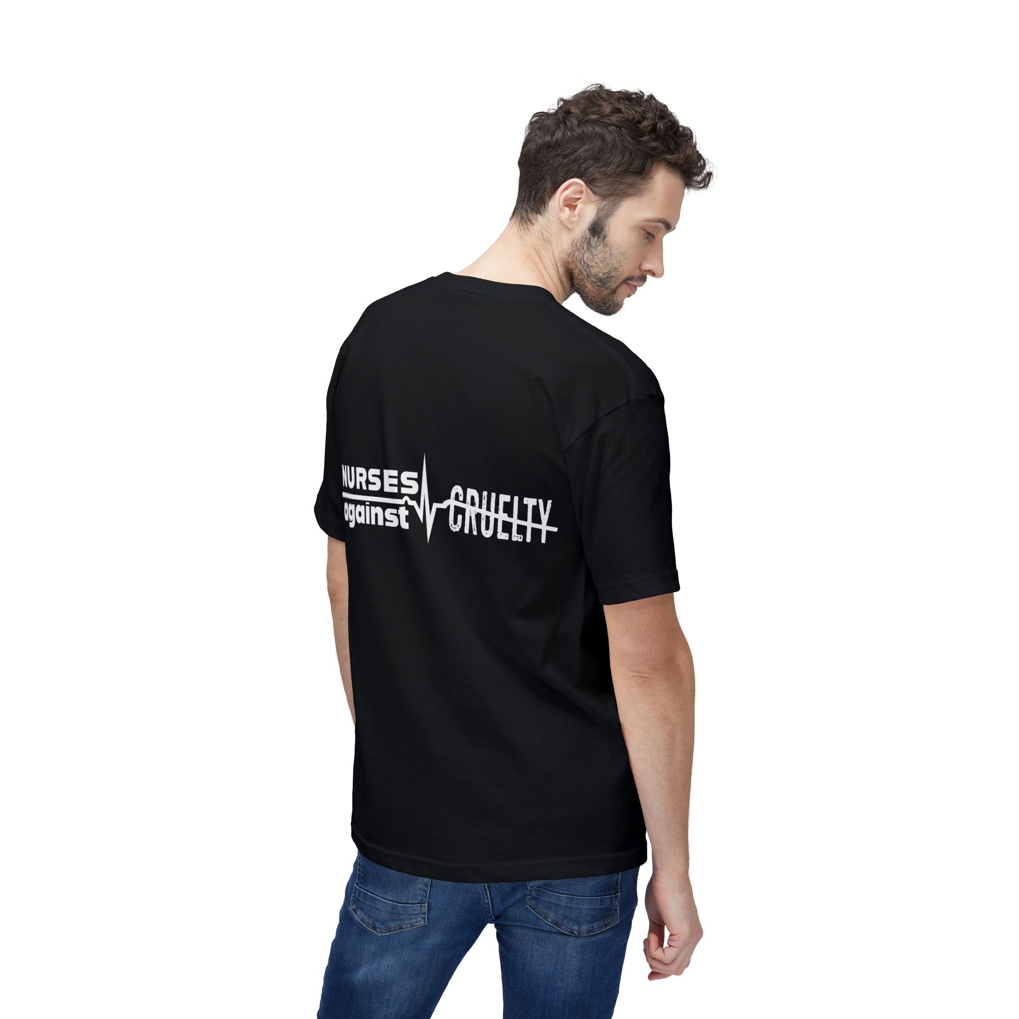 Unisex Midweight T-shirt, Nurses Against Fascism (front) - Nurses Against Cruelty (back) - 100% Polyster - NAF-T-BS5040