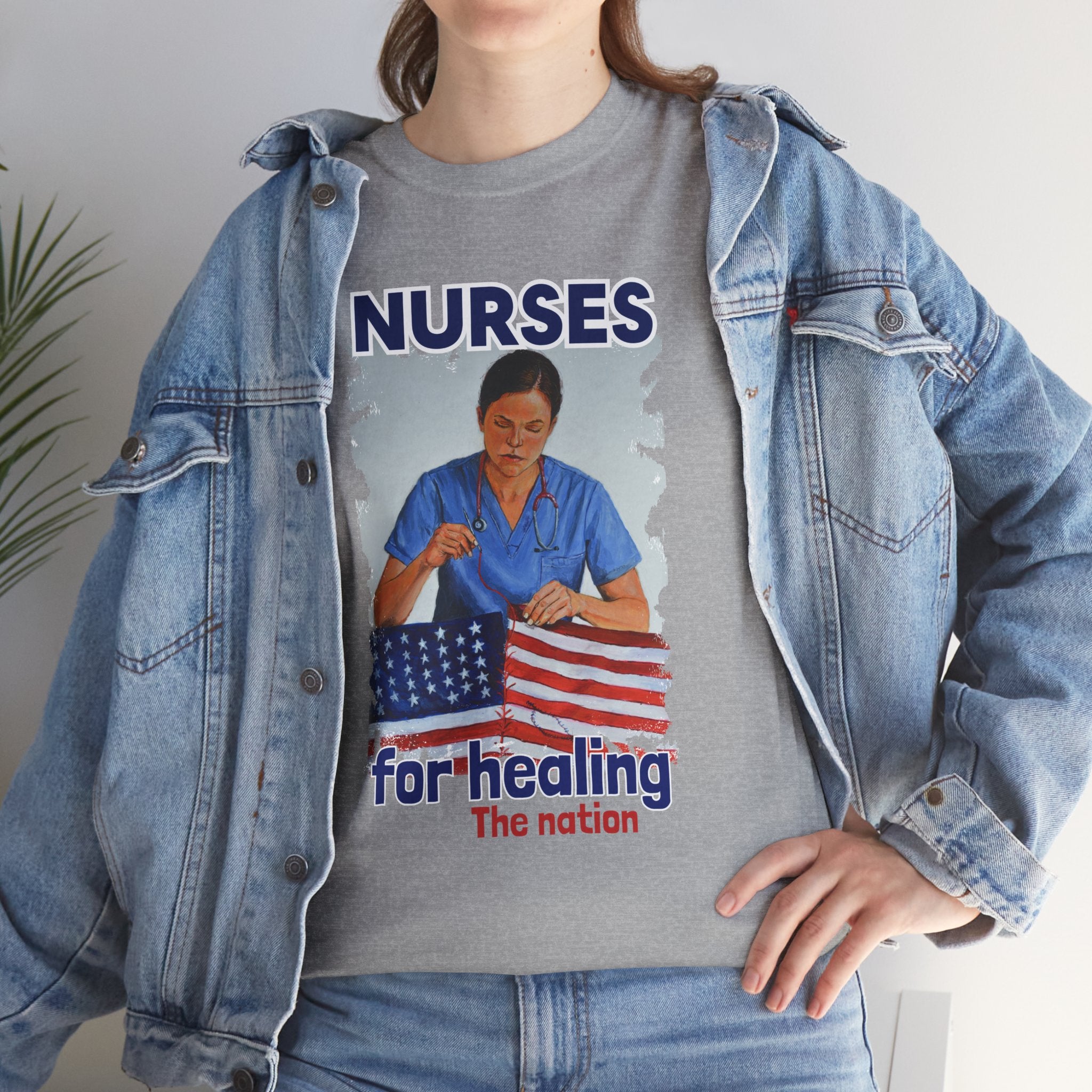 Unisex Medium fabric Cotton Tee - Nurses For Healing The Nation (front) - Nurses Standing Up For Humanity (back) - 100% cotton - NFH-T-G5000