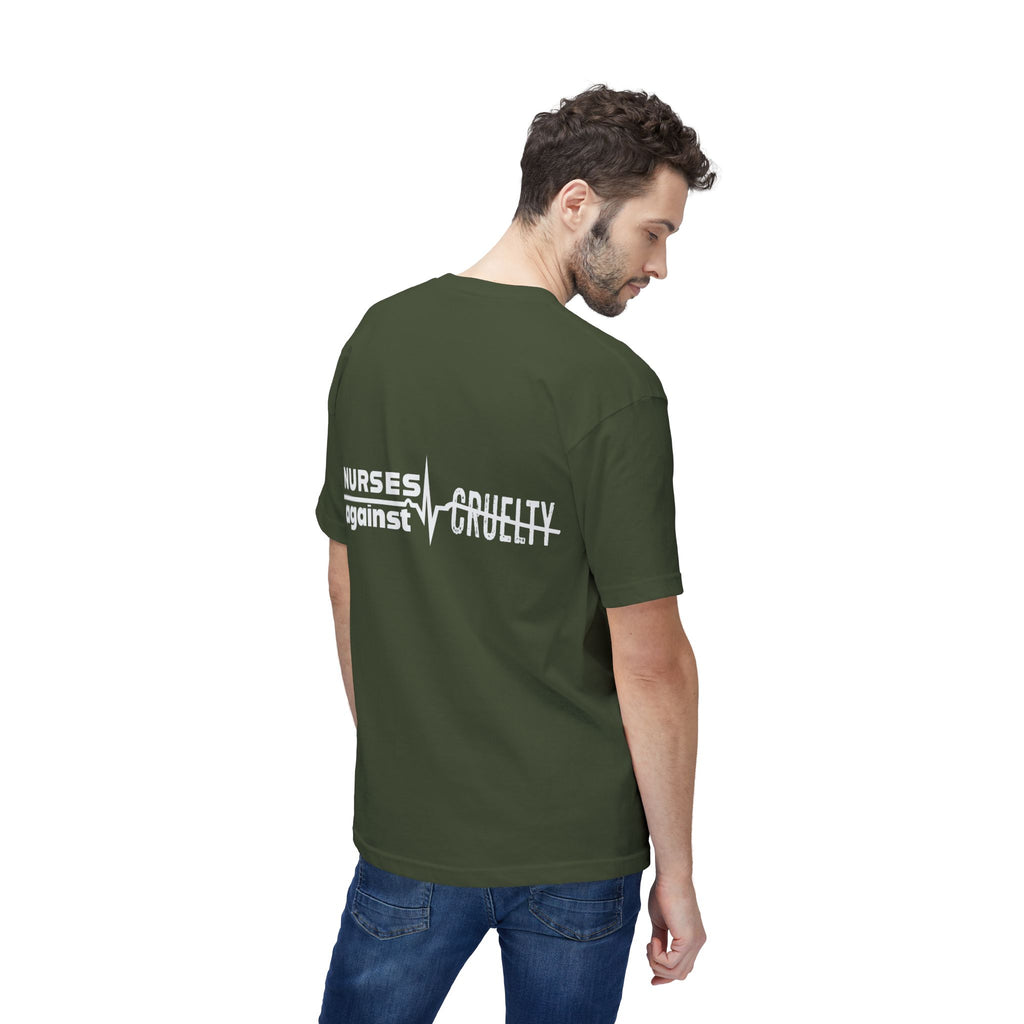 Unisex Midweight T-shirt, Nurses Against Fascism (front) - Nurses Against Cruelty (back) - 100% Polyster - NAF-T-BS5040