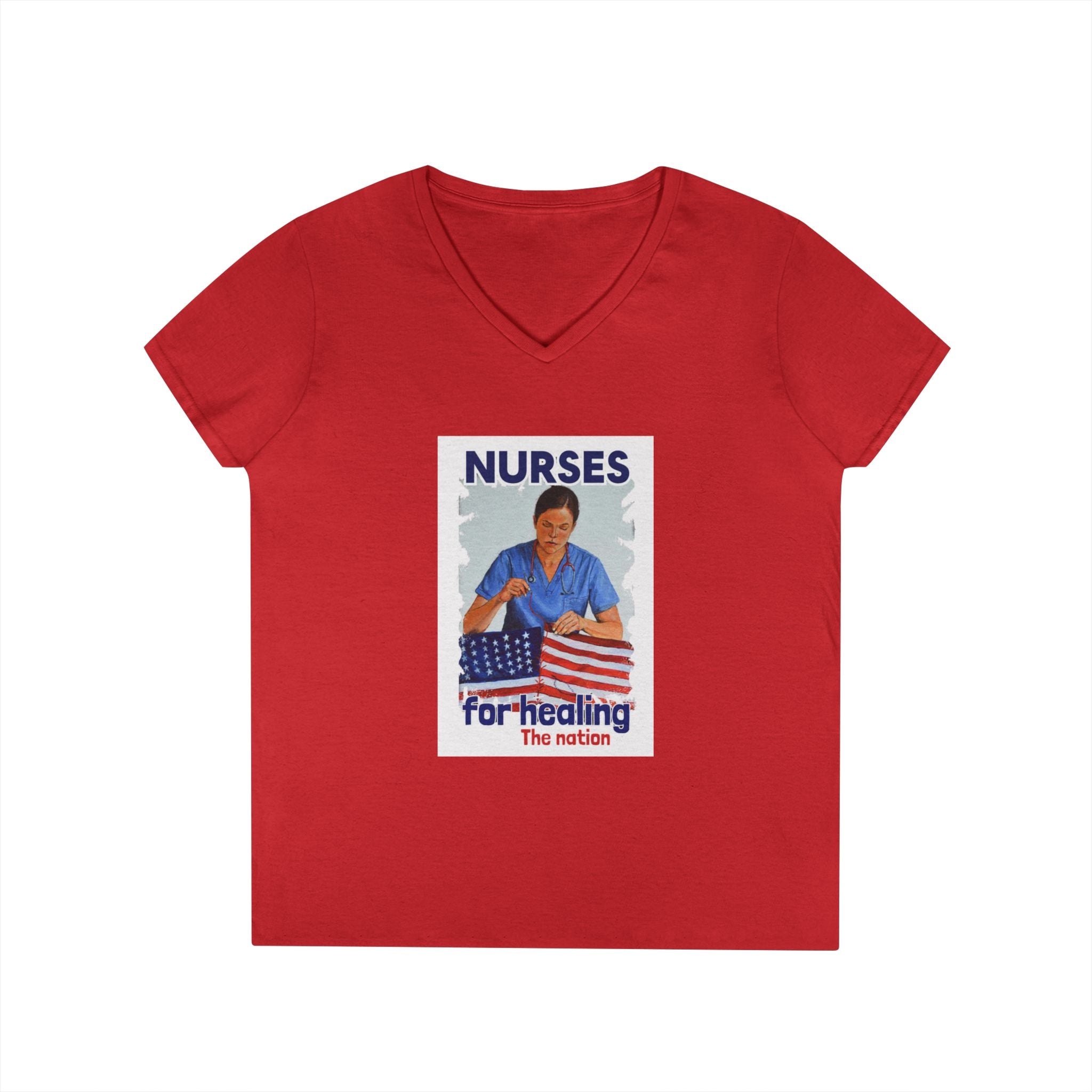 Women's Medium fabric V-Neck T-Shirt - Nurses For Healing The Nation (front) - Nurses Standing Up For Humanity (back) - 100% cotton - NFH-V-G5V00L