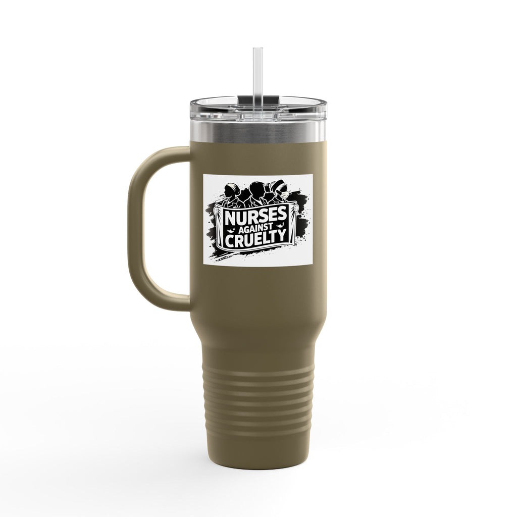 Travel Mug - Nurses Against Fascism (right) - Nurses Against Cruelty (left) - 100% stainless steel (body) - NAF-TM-40oz