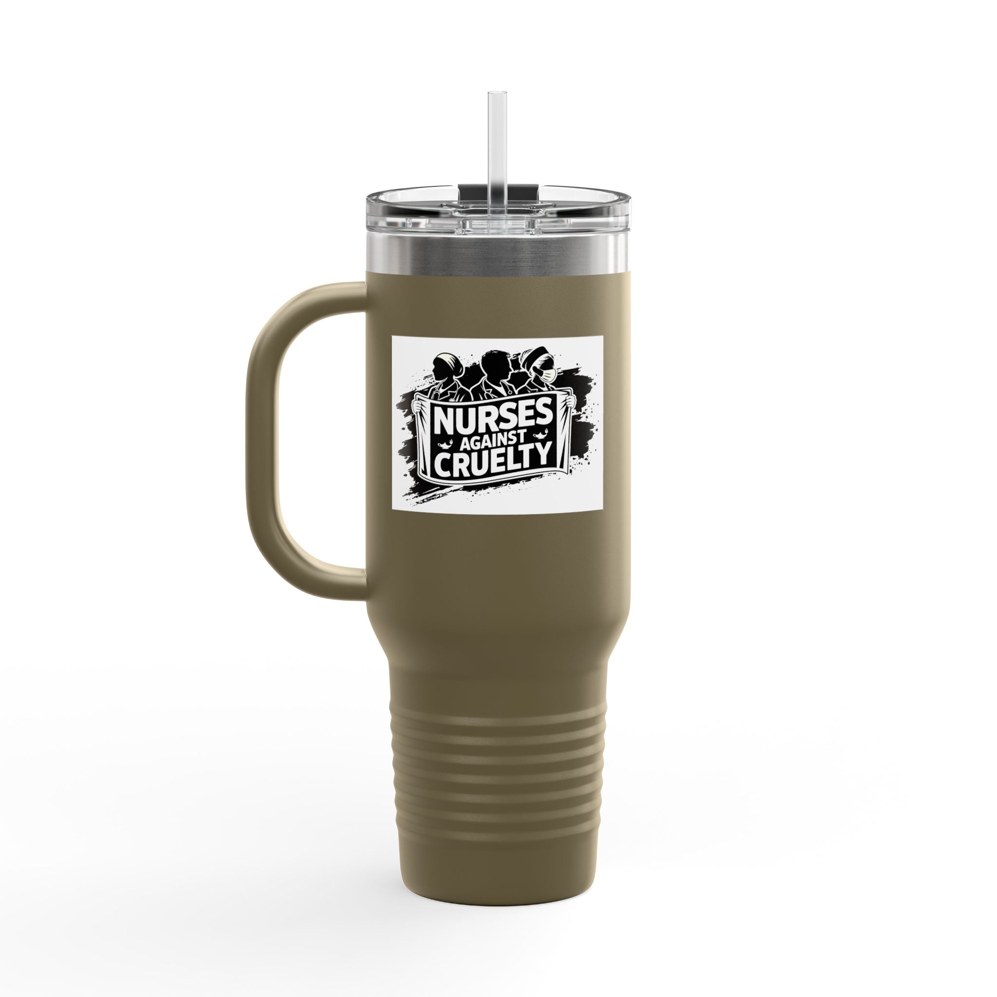 Travel Mug - Nurses Against Fascism (right) - Nurses Against Cruelty (left) - 100% stainless steel (body) - NAF-TM-40oz