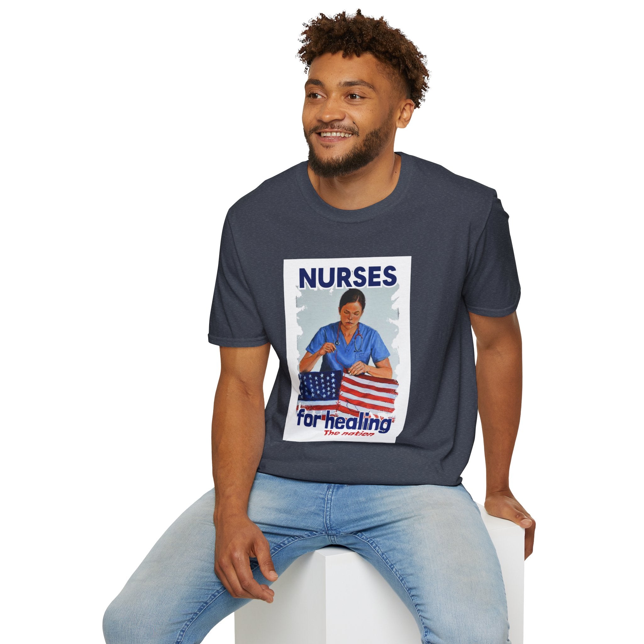 Unisex Lightweight fabric T-Shirt - Nurses For Healing The Nation (front) - Nurses Standing Up For Humanity (back) - 100% ring-spun cotton - NFH-T-G64000