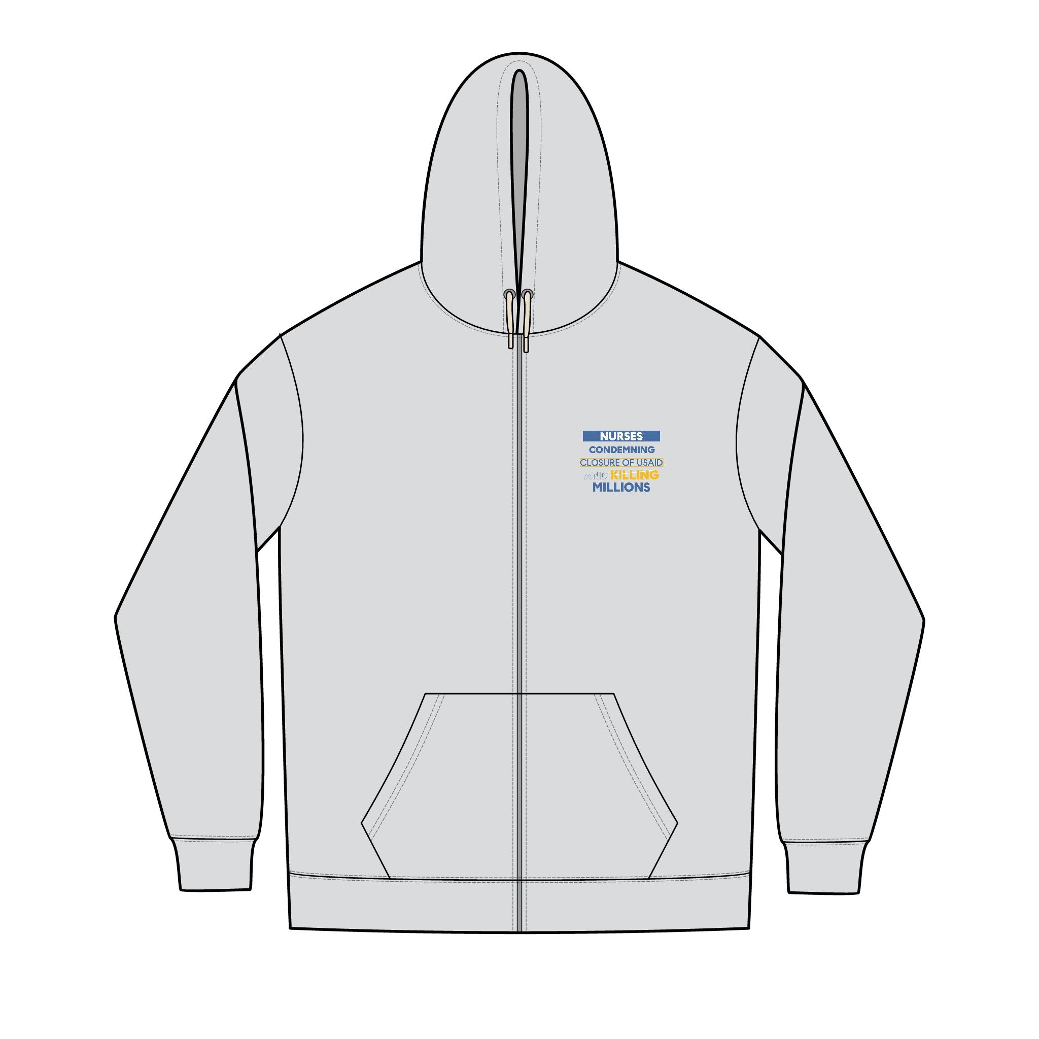 Men's Medium-heavy fabric Full-Zip Hoodie - Nurses Condemning Closure of USAID (front) - Nurses For NIH, CDC, FEMA, USAID And YOU (back) - Medium-heavy fabric - NFG-Z-DT8102