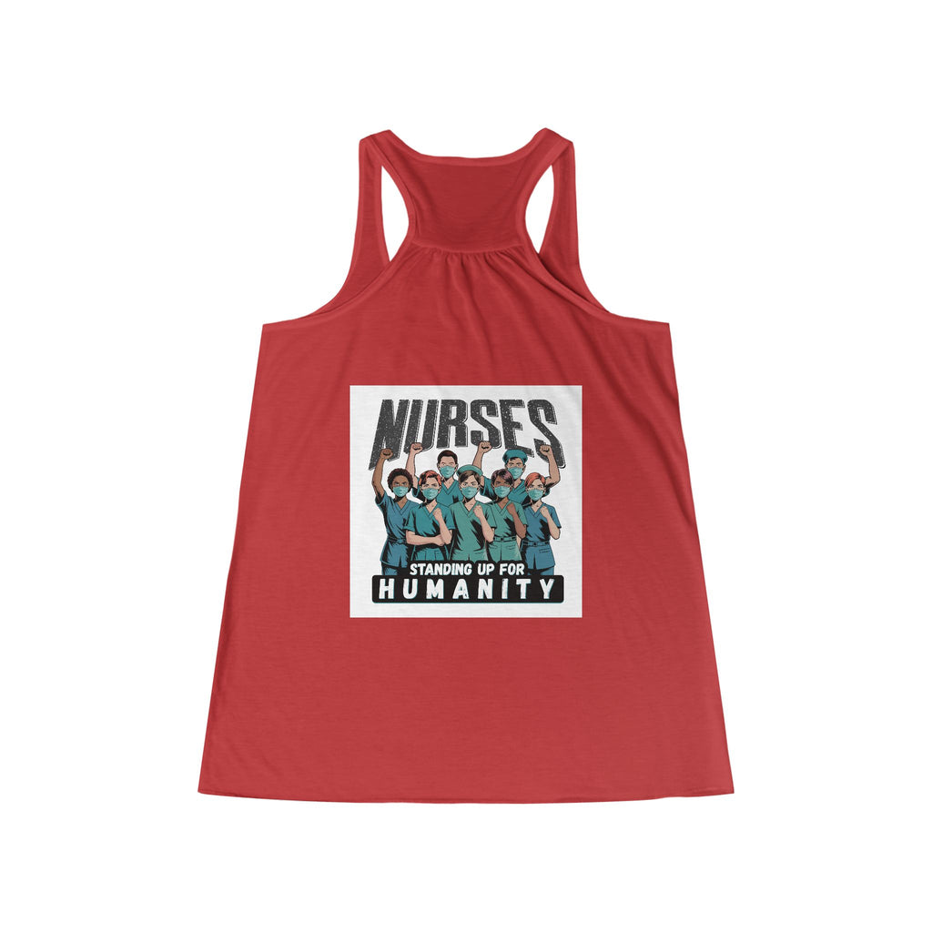 Women's Flowy Extra Light fabric Racerback Tank - Nurses For Healing The Nation (front) - Nurses Standing Up For Humanity (back) - 65% Polyester 35% Viscose - NFH-F-BC8800