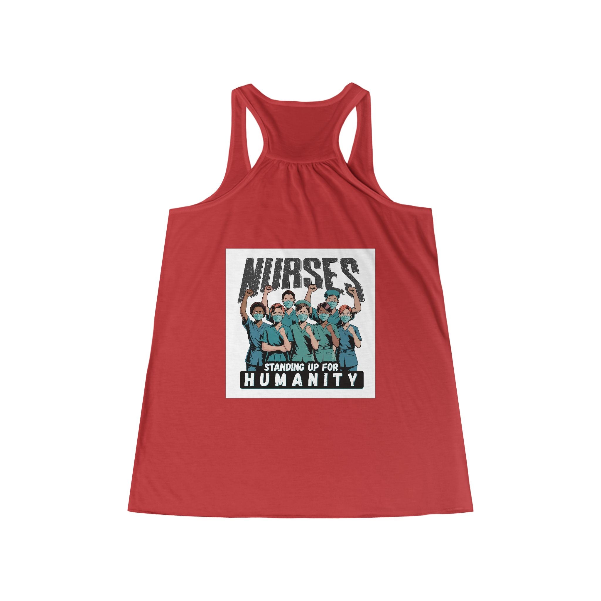 Women's Flowy Extra Light fabric Racerback Tank - Nurses For Healing The Nation (front) - Nurses Standing Up For Humanity (back) - 65% Polyester 35% Viscose - NFH-F-BC8800