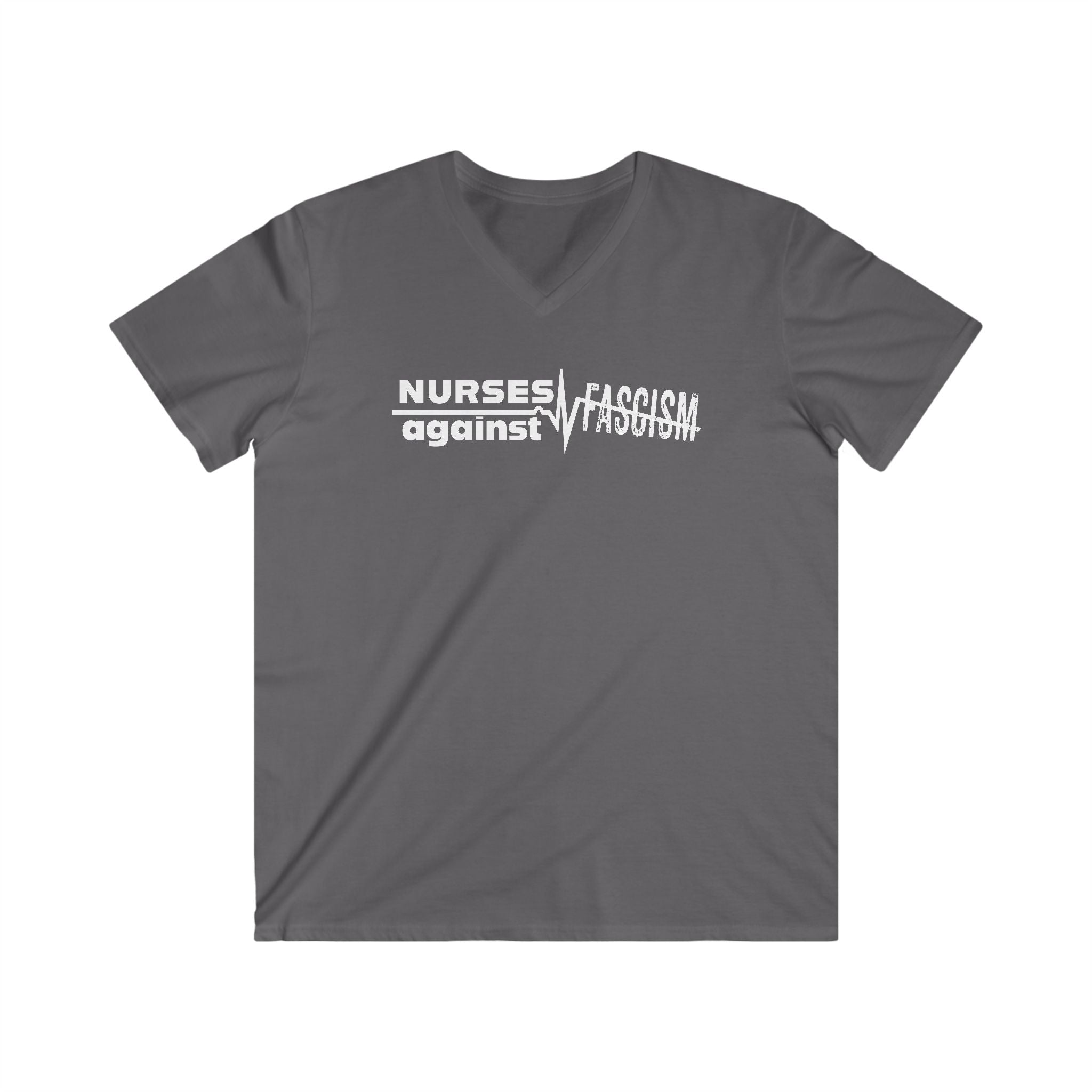 Unisex Medium fabric V-Neck T-Shirt - Nurses Against Fascism (front) - Nurses Against Cruelty (back) - 100% cotton - NAF-V-G5V00L