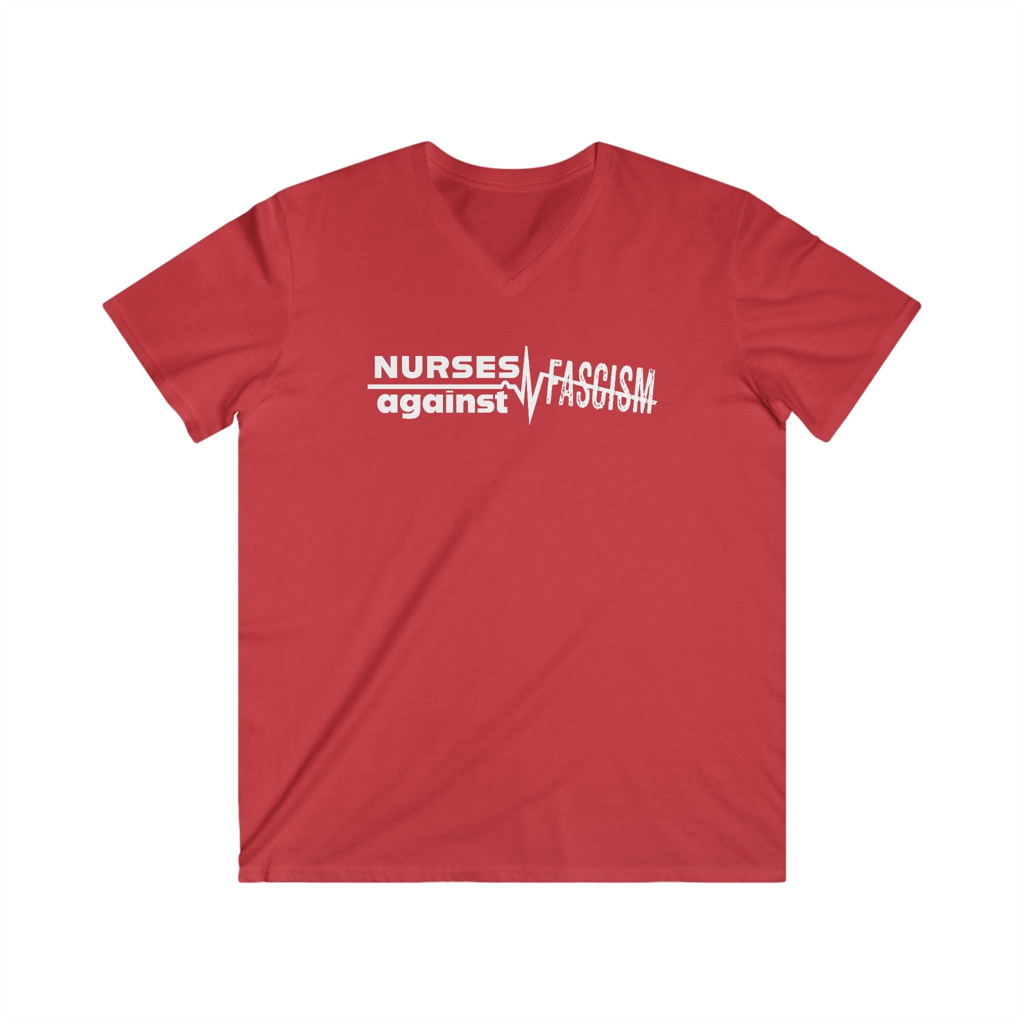 Unisex Medium fabric V-Neck T-Shirt - Nurses Against Fascism (front) - Nurses Against Cruelty (back) - 100% cotton - NAF-V-G5V00L