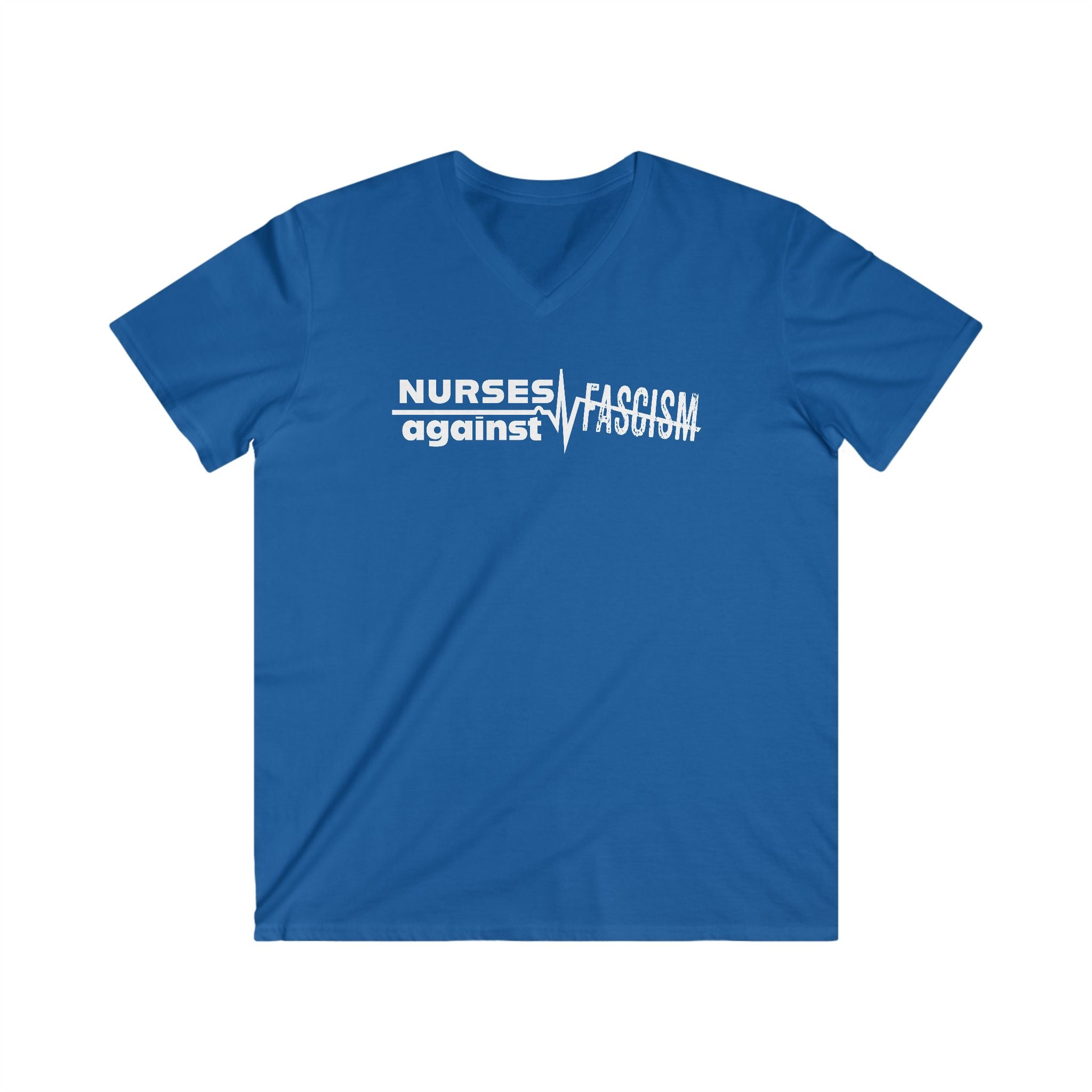 Unisex Medium fabric V-Neck T-Shirt - Nurses Against Fascism (front) - Nurses Against Cruelty (back) - 100% cotton - NAF-V-G5V00L