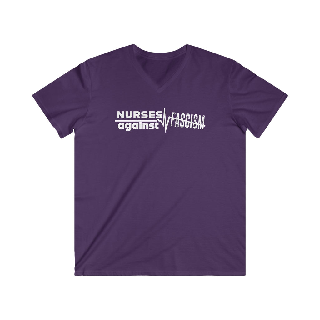 Unisex Medium fabric V-Neck T-Shirt - Nurses Against Fascism (front) - Nurses Against Cruelty (back) - 100% cotton - NAF-V-G5V00L
