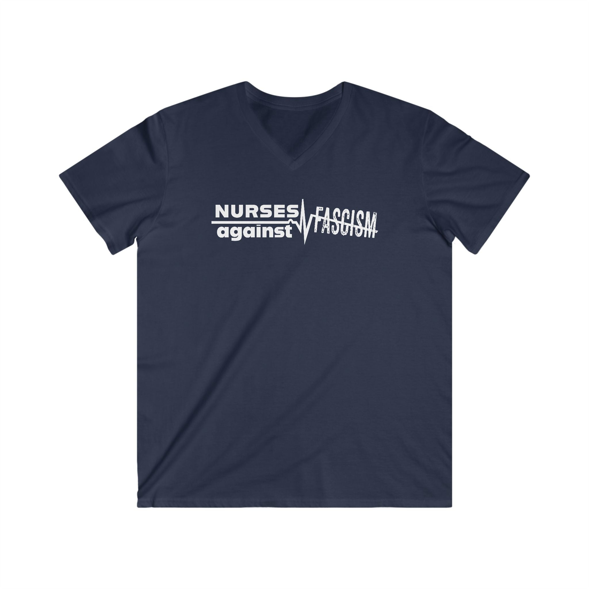 Unisex Medium fabric V-Neck T-Shirt - Nurses Against Fascism (front) - Nurses Against Cruelty (back) - 100% cotton - NAF-V-G5V00L