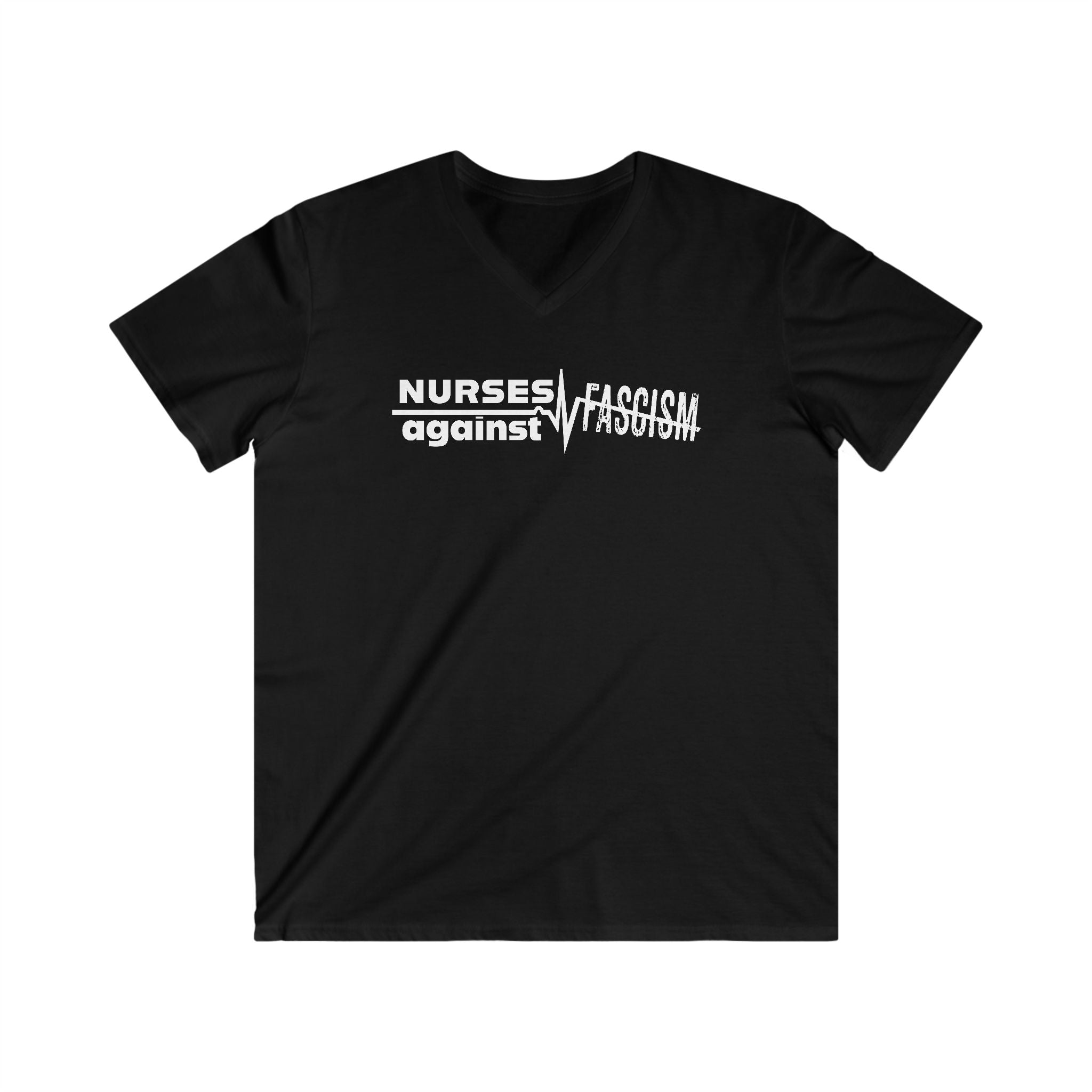 Unisex Medium fabric V-Neck T-Shirt - Nurses Against Fascism (front) - Nurses Against Cruelty (back) - 100% cotton - NAF-V-G5V00L