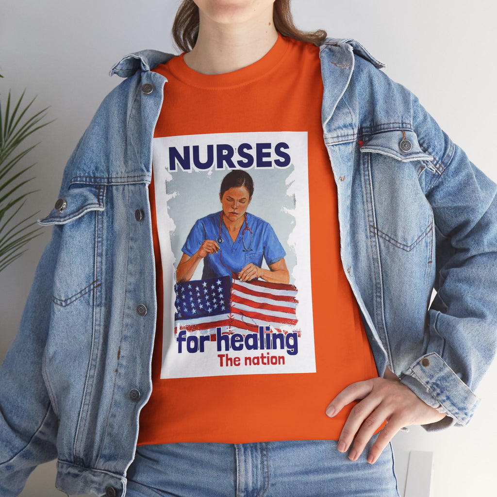 Unisex Medium fabric Cotton Tee - Nurses For Healing The Nation (front) - Nurses Standing Up For Humanity (back) - 100% cotton - NFH-T-G5000