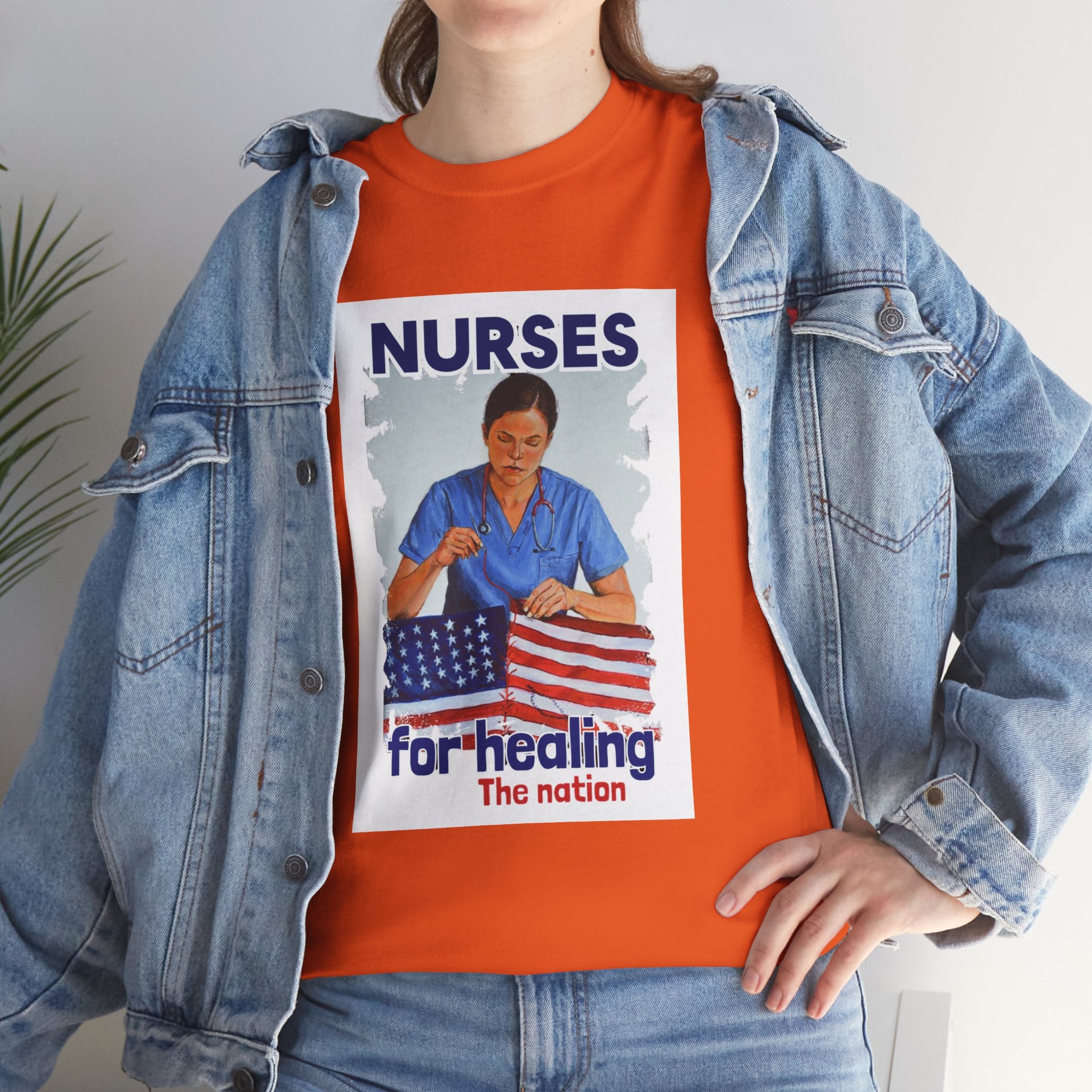Unisex Medium fabric Cotton Tee - Nurses For Healing The Nation (front) - Nurses Standing Up For Humanity (back) - 100% cotton - NFH-T-G5000