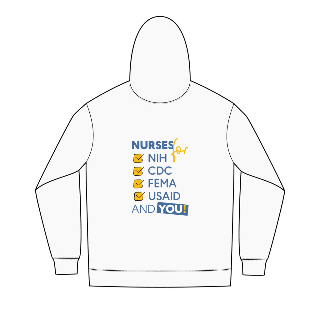 Men's Medium-heavy fabric Full-Zip Hoodie - Nurses Condemning Closure of USAID (front) - Nurses For NIH, CDC, FEMA, USAID, and YOU (back) - 60% recycled cotton, 40% recycled polyester - NFG-Z-DT8102