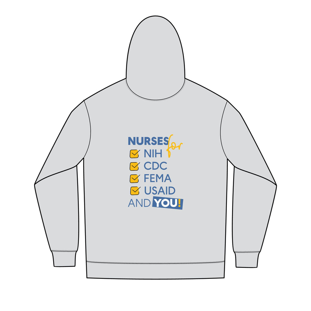 Men's Medium-heavy fabric Full-Zip Hoodie - Nurses Condemning Closure of USAID (front) - Nurses For NIH, CDC, FEMA, USAID, and YOU (back) - 60% recycled cotton, 40% recycled polyester - NFG-Z-DT8102