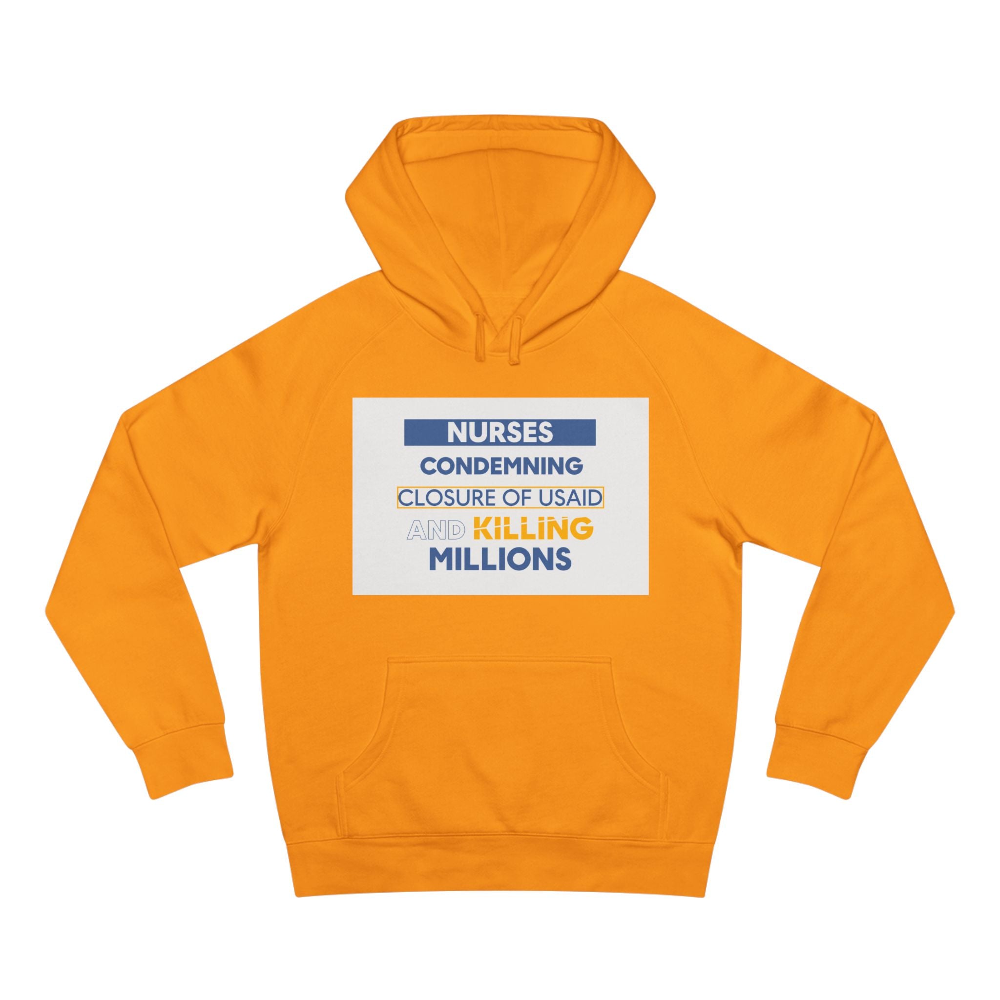 Unisex Mid-weight Hoodie - Nurses Condemning Closure of USAID (front) - Nurses For NIH CDC FEMA USAID And YOU (back) - 80% cotton, 20% Polyester - NFG-H-AC5101