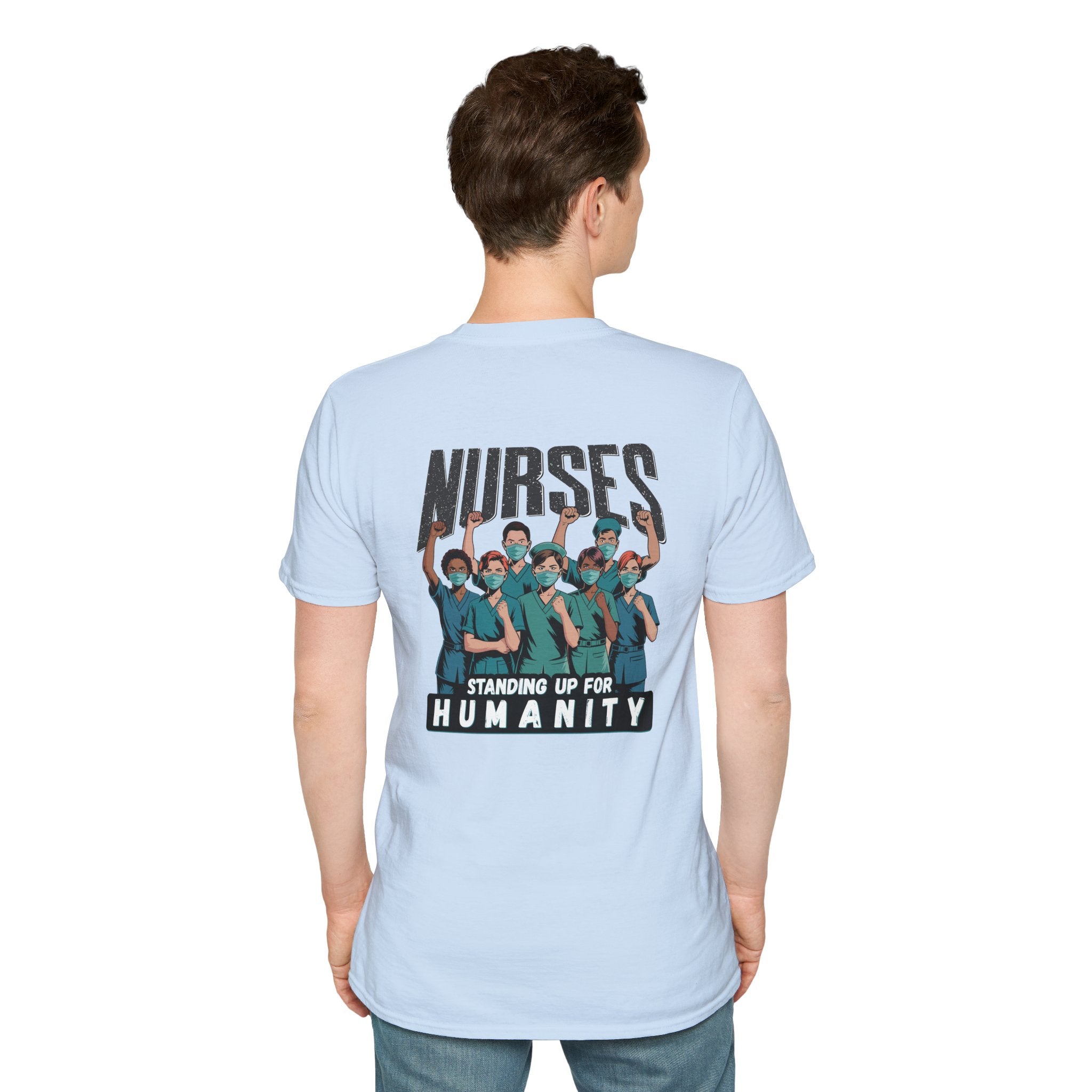 Unisex Lightweight fabric T-Shirt - Nurses For Healing The Nation (front) - Nurses Standing Up For Humanity (back) - 100% ring-spun cotton - NFH-T-G64000