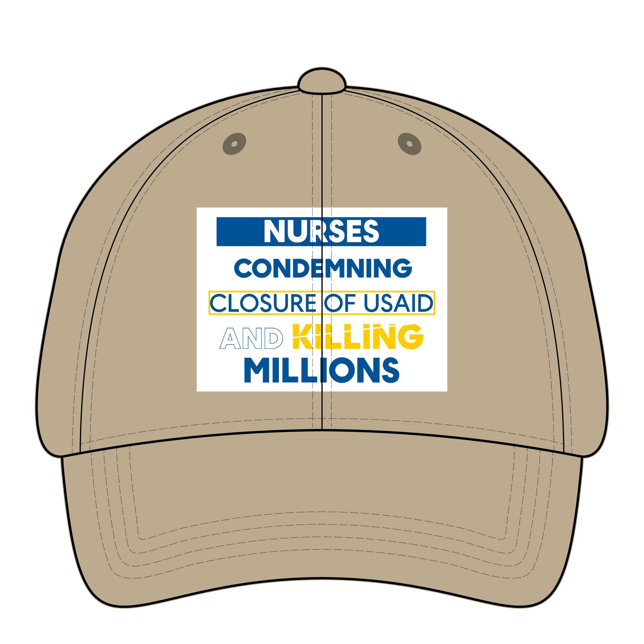 Women's Pigment-Dyed Cap - Nurses Condemning Closure of USAID (front) - 100% cotton pigment-washed twill - NFG-DC-CASSIE