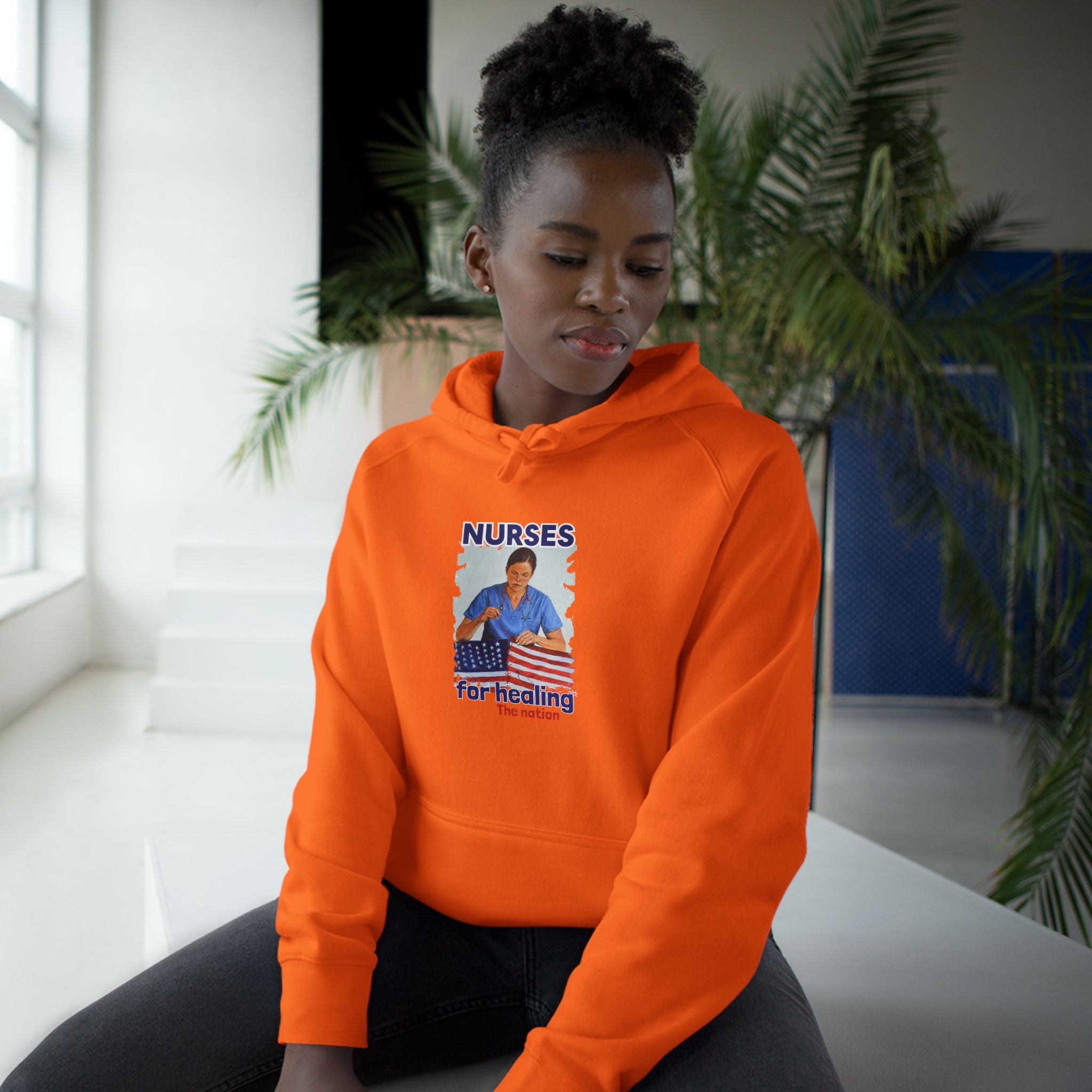 Unisex Mid-weight Hoodie - Nurses For Healing The Nation (front) - Nurses Standing Up For Humanity (back) - 80% cotton, 20% Polyester - NFH-H-AC5101