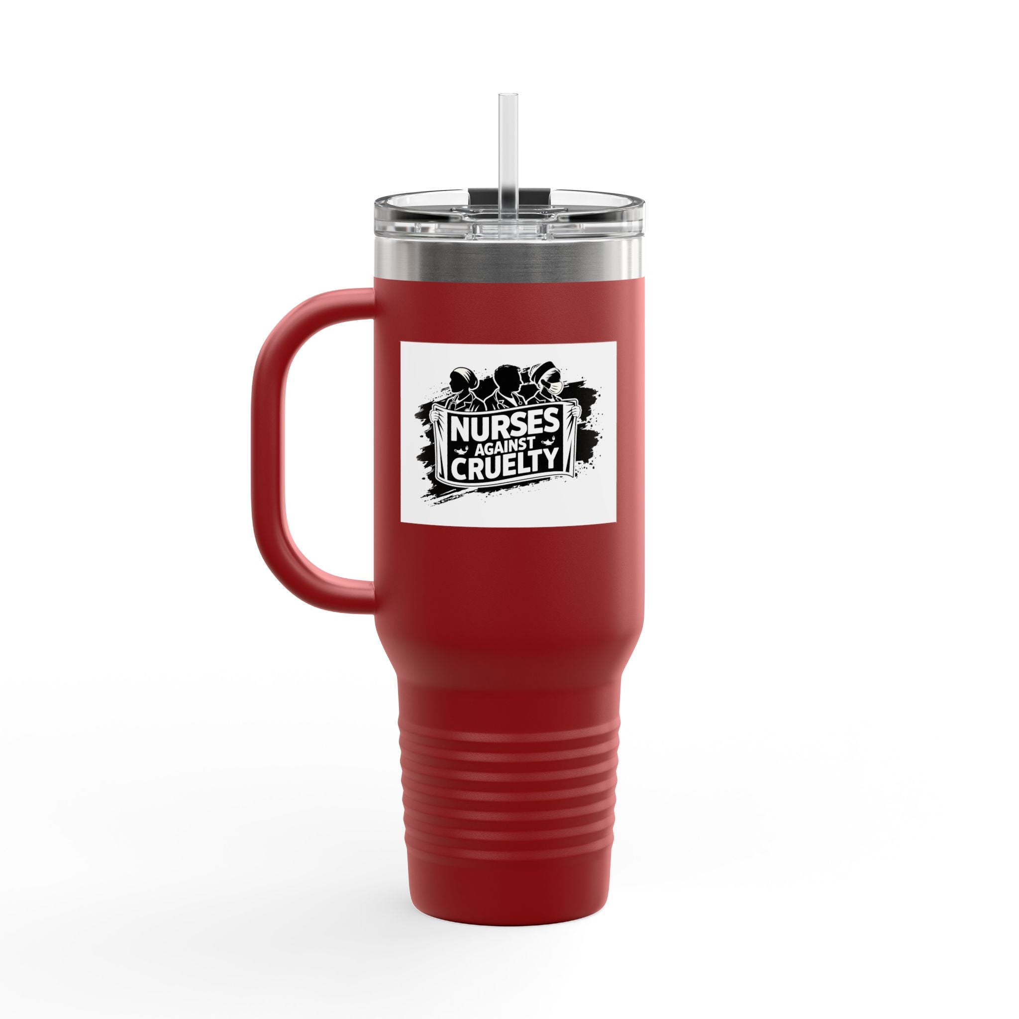 Travel Mug - Nurses Against Fascism (right) - Nurses Against Cruelty (left) - 100% stainless steel (body) - NAF-TM-40oz