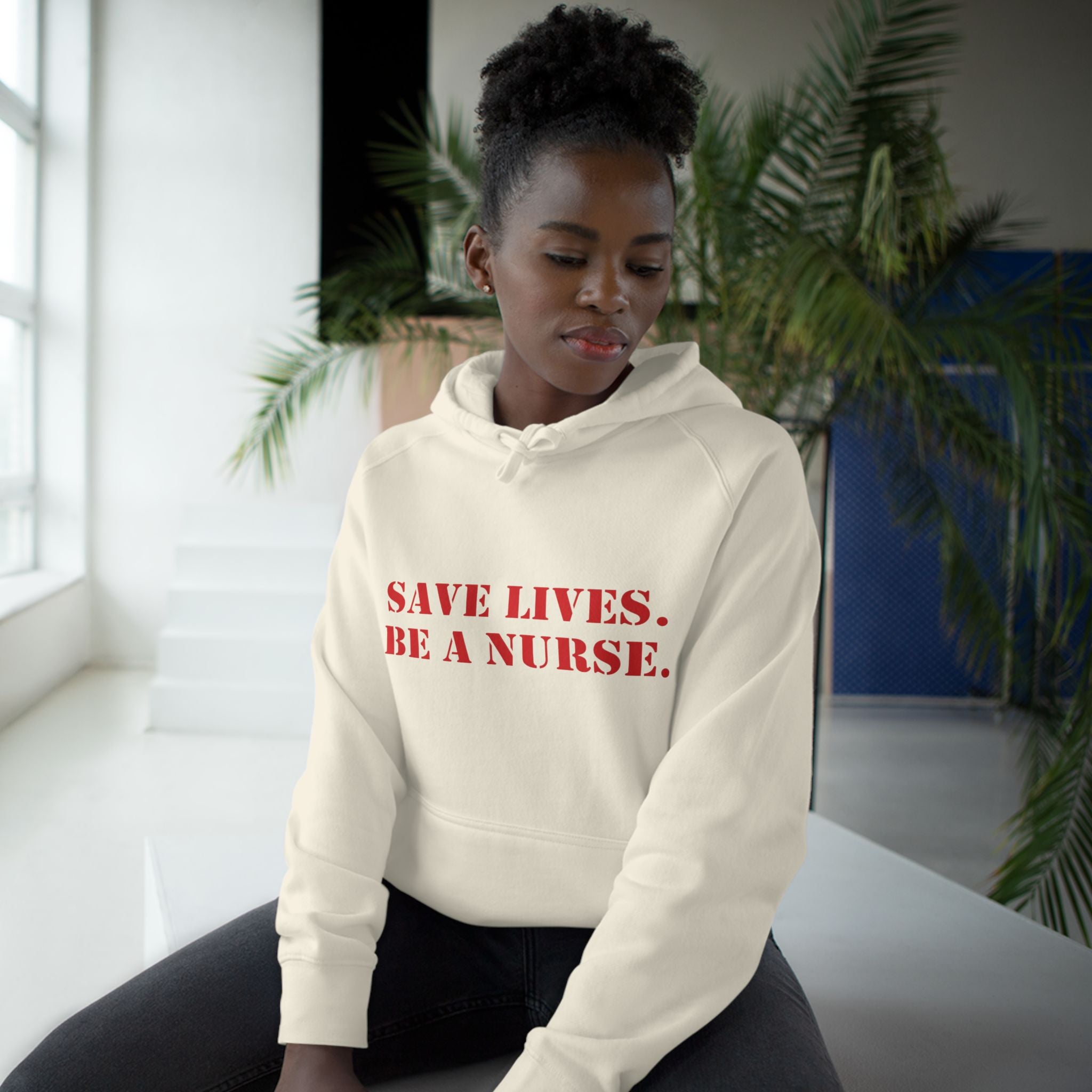 Unisex Mid-weight Hoodie - Save Lives Be A Nurse (front) - Who Advocates? Who Defend? (back) - 80% cotton, 20% Polyester - SLA-H-AC5101