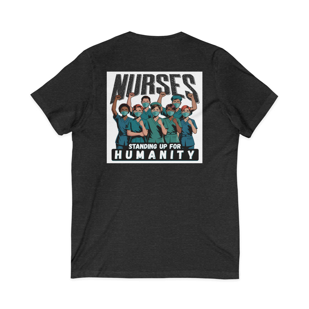 Unisex Lightweight fabric Jersey Short Sleeve V-Neck Tee - Nurses For Healing The Nation (front) - Nurses Standing Up For Humanity (back) - 100% cotton fabric - NFH-V-BC3005