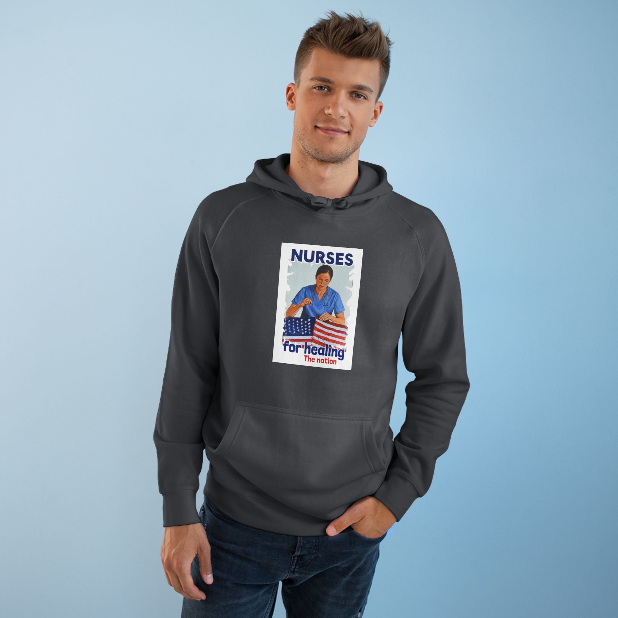 Unisex Mid-weight Hoodie - Nurses For Healing The Nation (front) - Nurses Standing Up For Humanity (back) - 80% cotton, 20% Polyester - NFH-H-AC5101