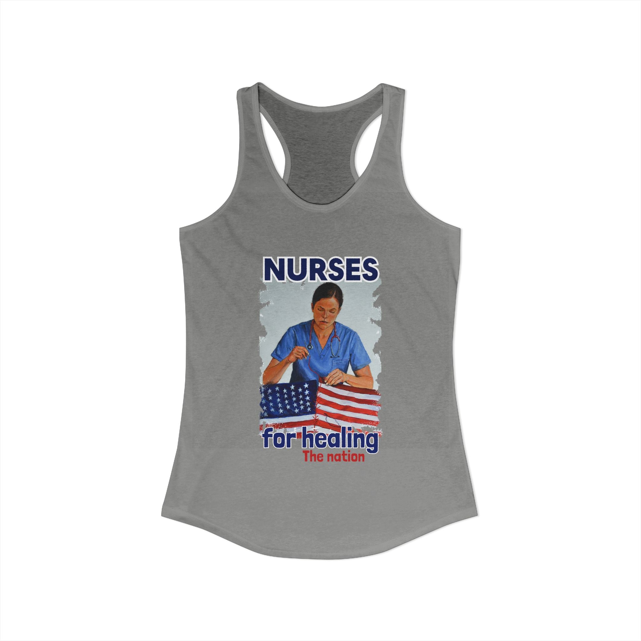 Women's Extra Light fabric Ideal Racerback Tank - Nurses For Healing The Nation (front) - Nurses Standing Up For Humanity (back) - 60% combed, ring-spun cotton and 40% polyester - NFH-R-NL1533