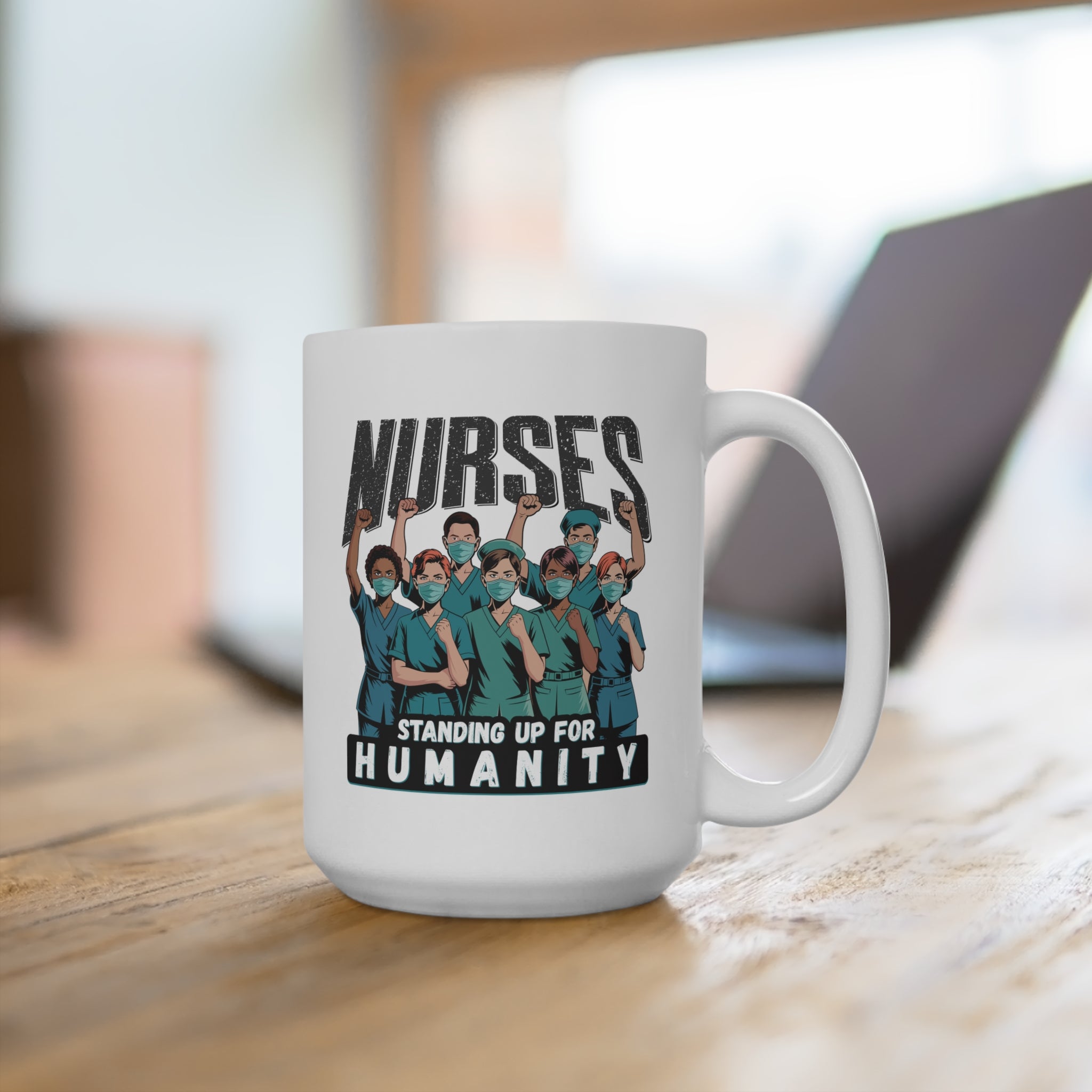 Unisex Ceramic Mug - Nurses For Healing The Nation (right) - Nurses Standing Up For Humanity (left) - Durable white Ceramic - NFH-CM-ORCA