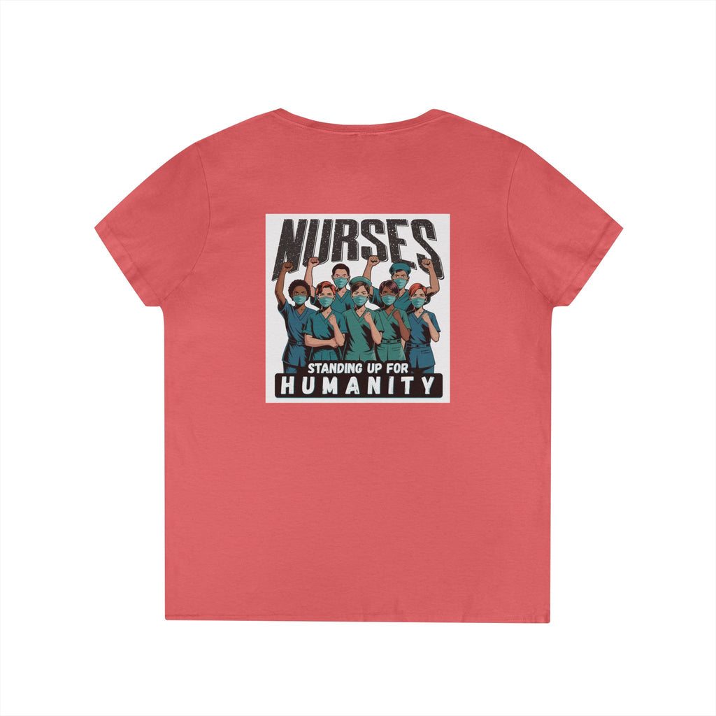 Women's Medium fabric V-Neck T-Shirt - Nurses For Healing The Nation (front) - Nurses Standing Up For Humanity (back) - 100% cotton - NFH-V-G5V00L