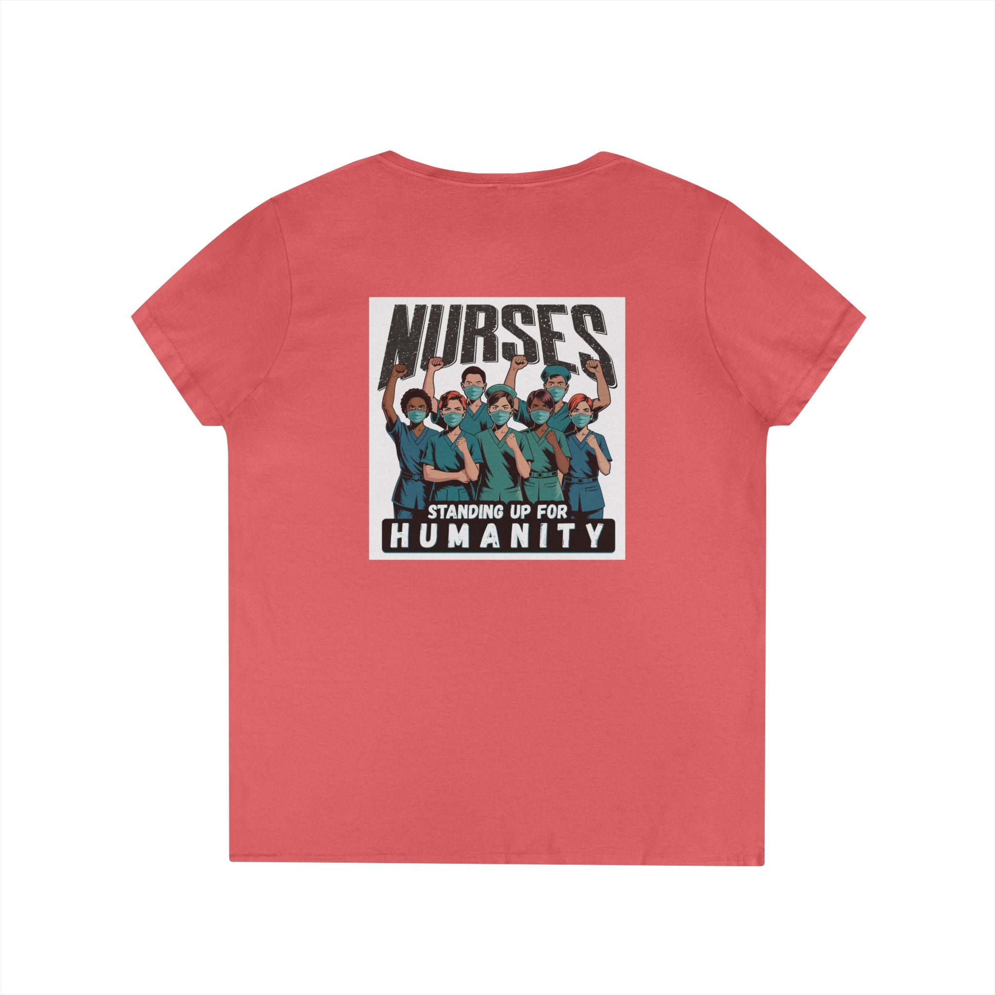 Women's Medium fabric V-Neck T-Shirt - Nurses For Healing The Nation (front) - Nurses Standing Up For Humanity (back) - 100% cotton - NFH-V-G5V00L