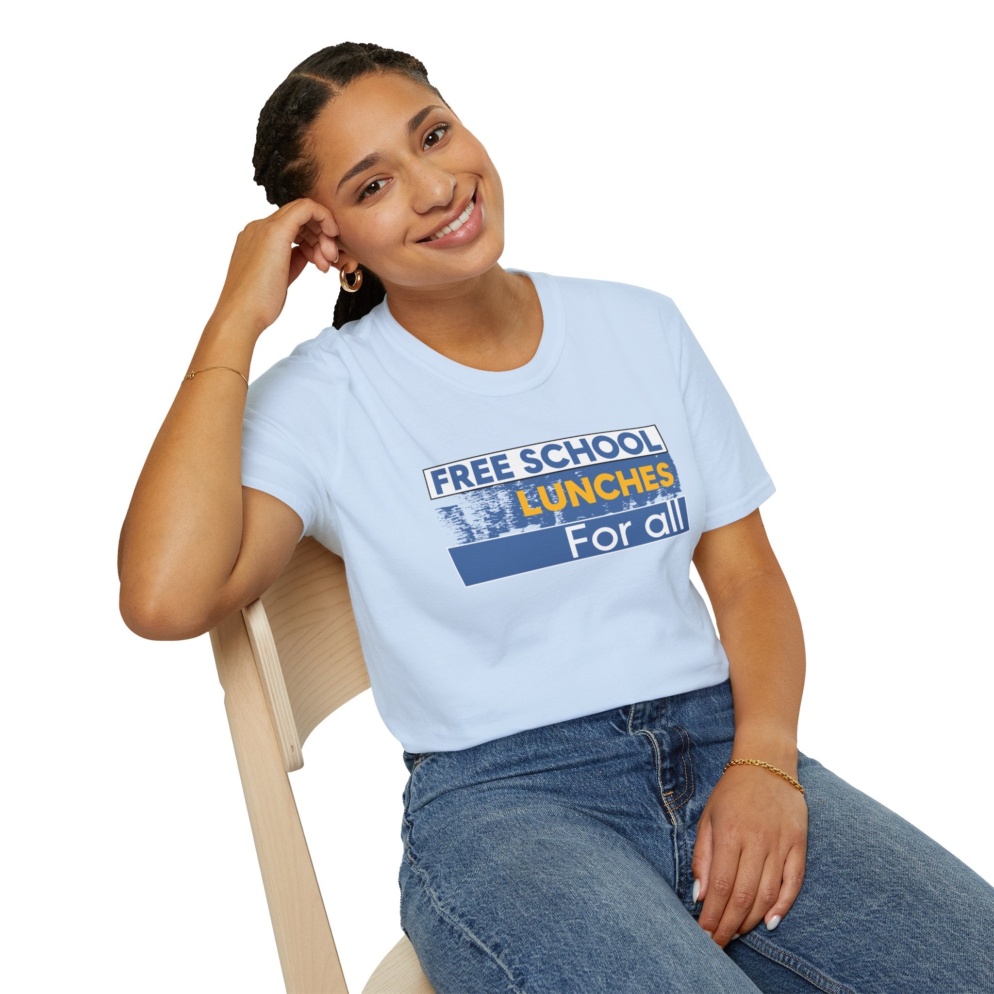 Unisex Lightweight fabric T-Shirt - Free School Lunches For All (front) - Nurses Against The Rich Starving The Poor (back) - 100% ring-spun cotton - NAH-T-G64000