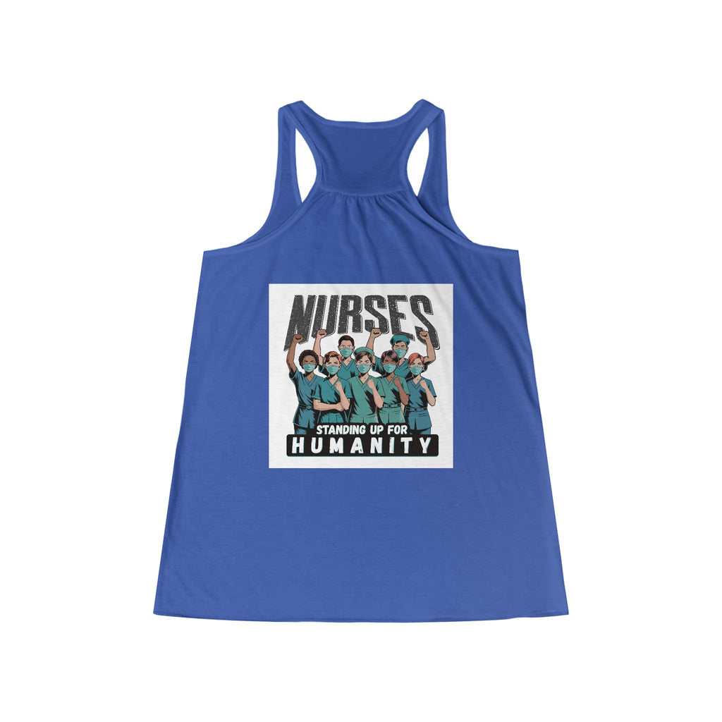 Women's Flowy Extra Light fabric Racerback Tank - Nurses For Healing The Nation (front) - Nurses Standing Up For Humanity (back) - 65% Polyester 35% Viscose - NFH-F-BC8800