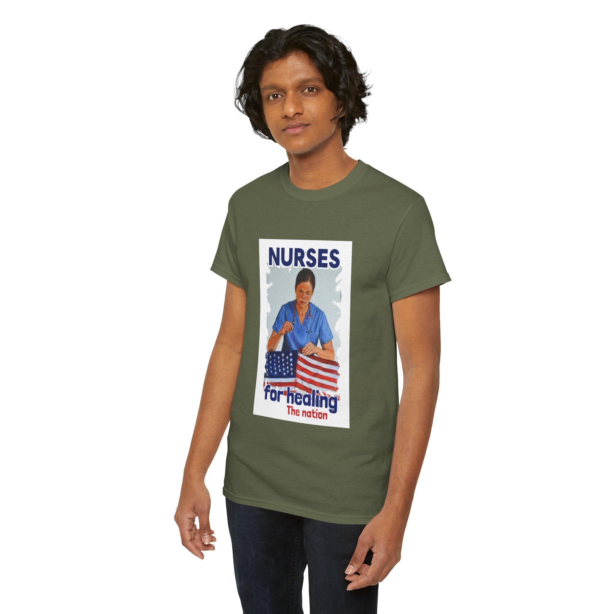 Unisex Medium fabric Cotton Tee - Nurses For Healing The Nation (front) - Nurses Standing Up For Humanity (back) - 100% cotton - NFH-T-G5000