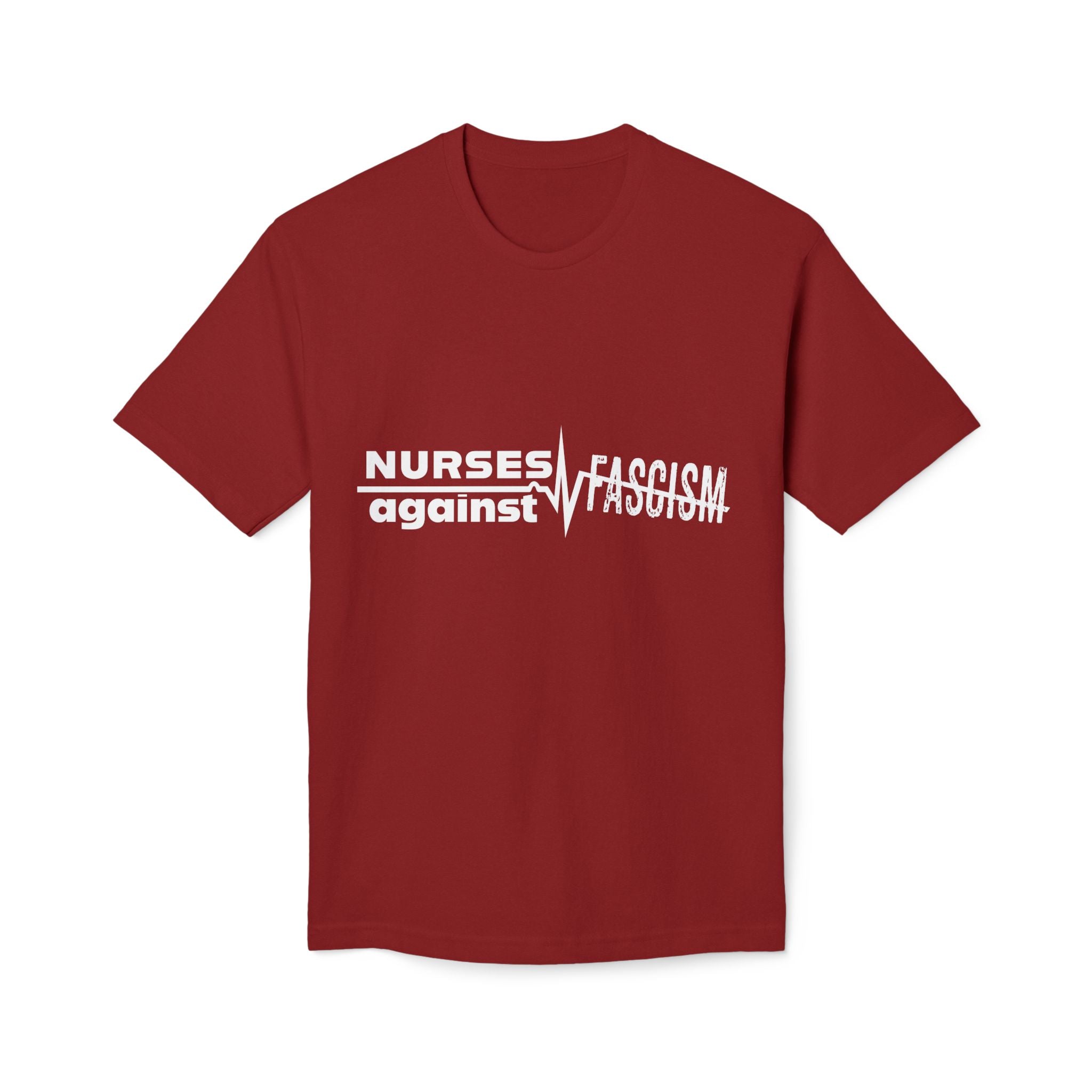 Unisex Midweight T-shirt, Nurses Against Fascism (front) - Nurses Against Cruelty (back) - 100% Polyster - NAF-T-BS5040