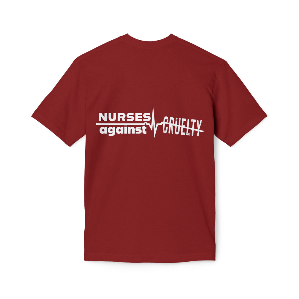 Unisex Midweight T-shirt, Nurses Against Fascism (front) - Nurses Against Cruelty (back) - 100% Polyster - NAF-T-BS5040