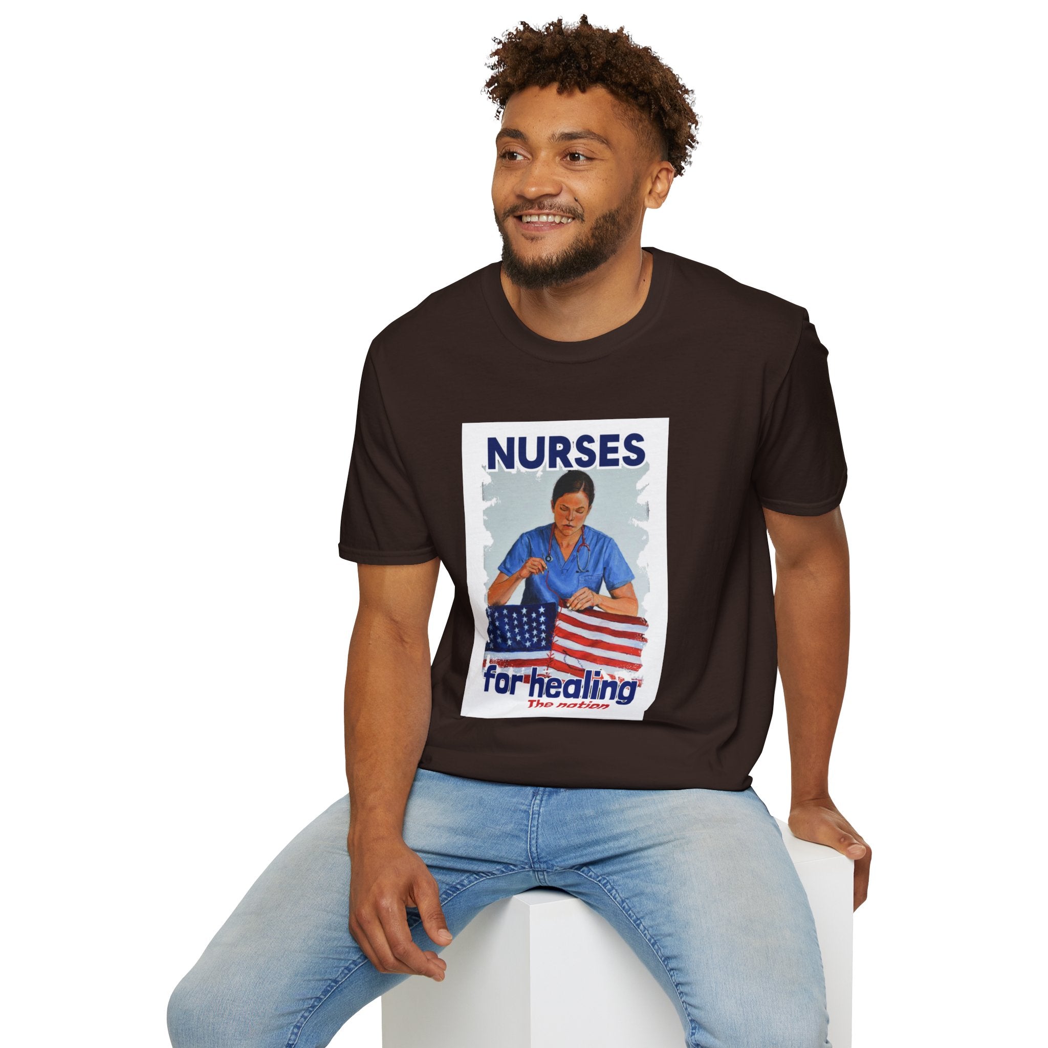 Unisex Lightweight fabric T-Shirt - Nurses For Healing The Nation (front) - Nurses Standing Up For Humanity (back) - 100% ring-spun cotton - NFH-T-G64000
