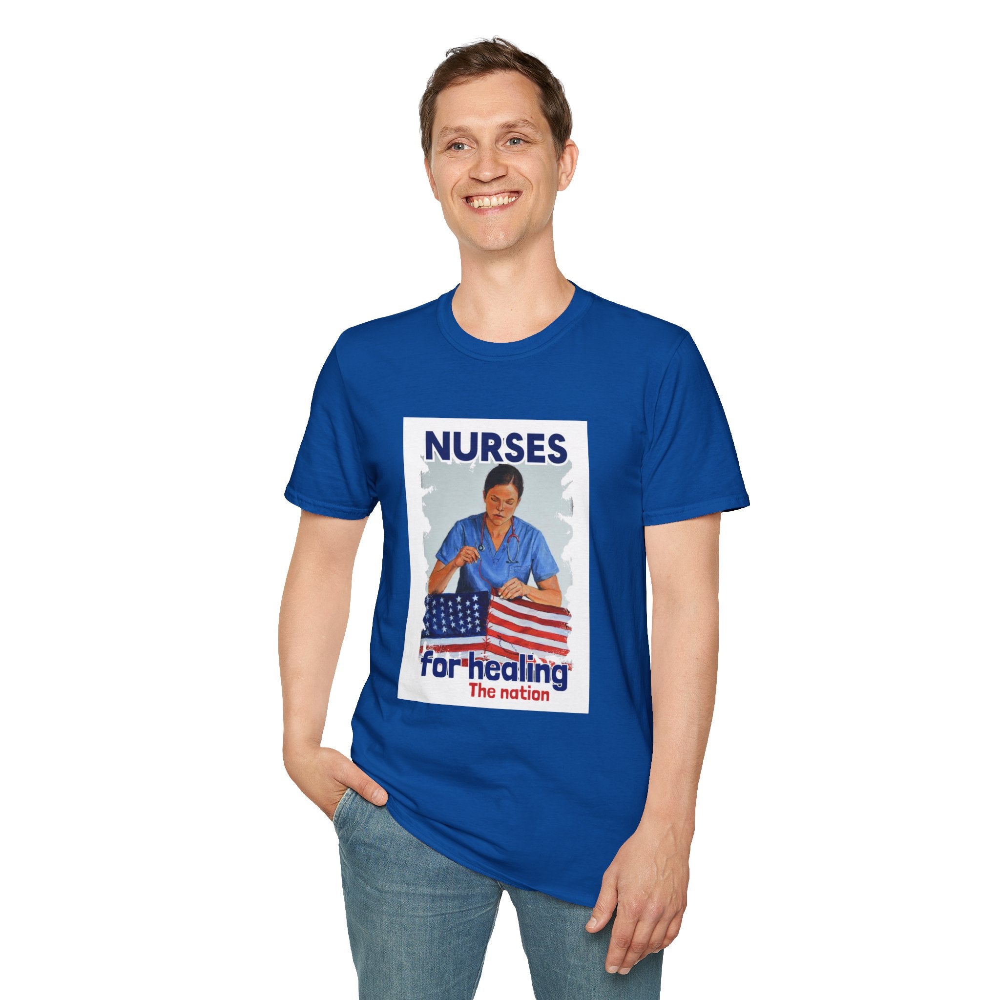 Unisex Lightweight fabric T-Shirt - Nurses For Healing The Nation (front) - Nurses Standing Up For Humanity (back) - 100% ring-spun cotton - NFH-T-G64000