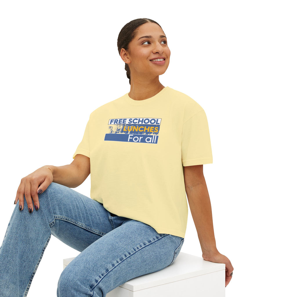 Women's Boxy Heavy fabric Tee - Free School Lunches For All (front) - Nurses Against The Rich Starving The Poor (back) - 100% ring-spun US cotton - NAH-T-CC3023CL
