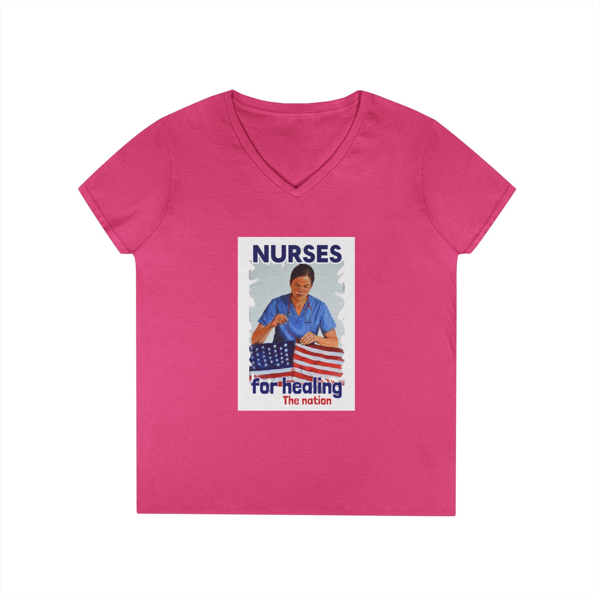 Women's Medium fabric V-Neck T-Shirt - Nurses For Healing The Nation (front) - Nurses Standing Up For Humanity (back) - 100% cotton - NFH-V-G5V00L