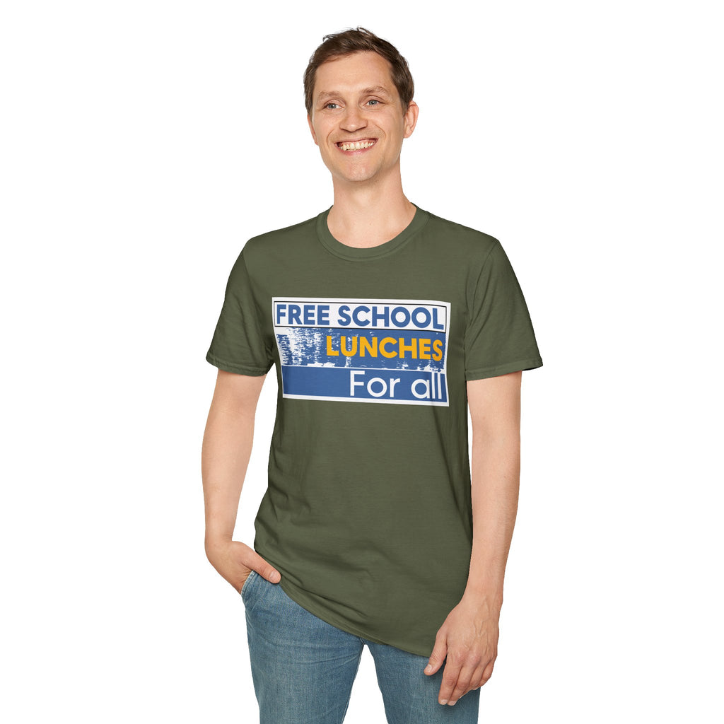 Unisex Lightweight fabric T-Shirt - Free School Lunches For All (front) - Nurses Against The Rich Starving The Poor (back) - 100% ring-spun cotton - NAH-T-G64000