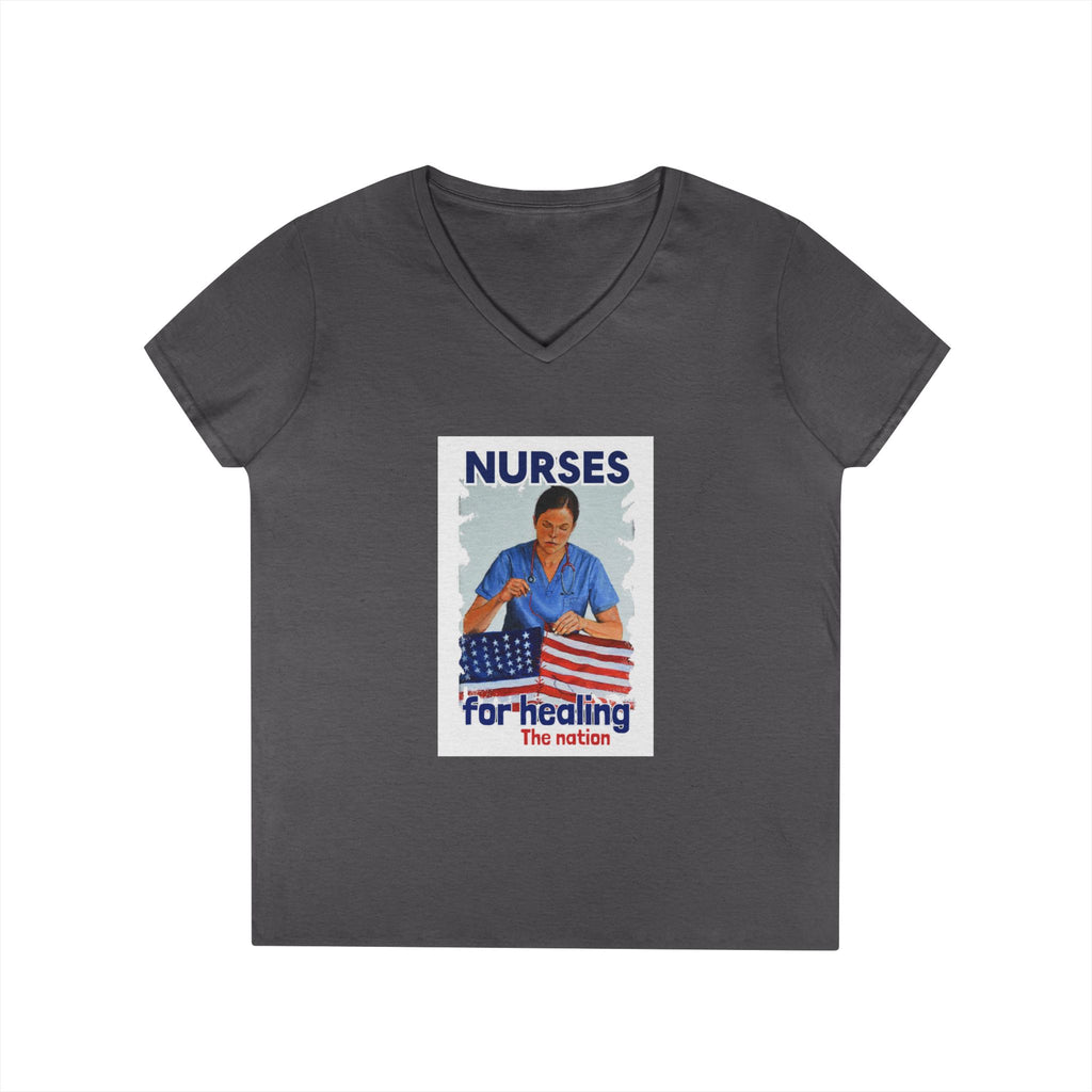 Women's Medium fabric V-Neck T-Shirt - Nurses For Healing The Nation (front) - Nurses Standing Up For Humanity (back) - 100% cotton - NFH-V-G5V00L