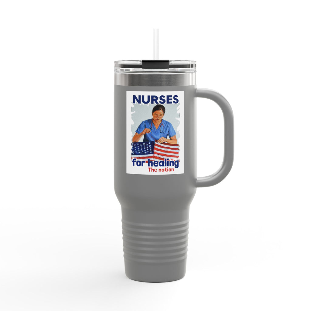Travel Mug - Nurses For Healing The Nation (front) - Nurses Standing Up For Humanity (back) - 100% stainless steel (body) - NFH-TM-40oz