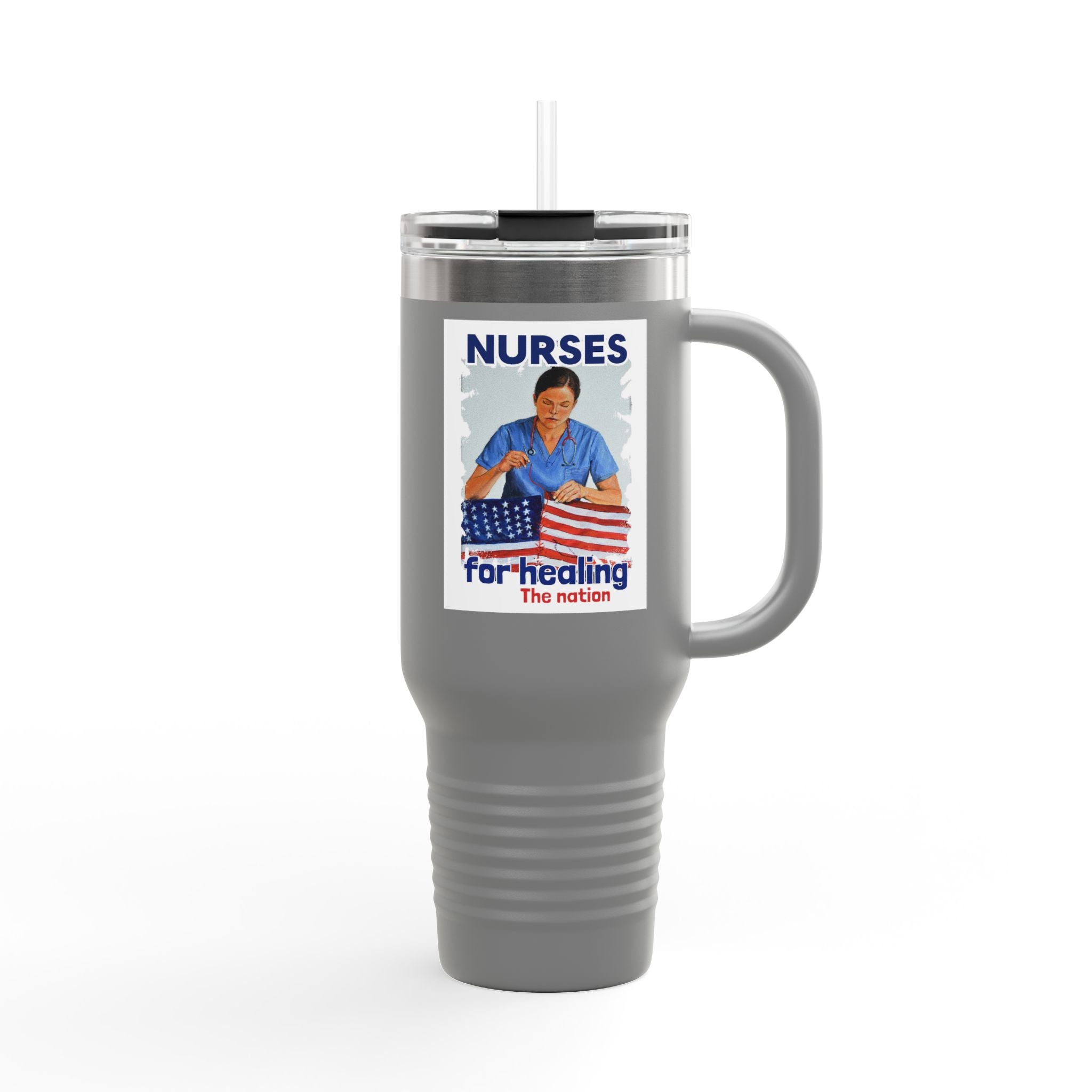 Travel Mug - Nurses For Healing The Nation (front) - Nurses Standing Up For Humanity (back) - 100% stainless steel (body) - NFH-TM-40oz
