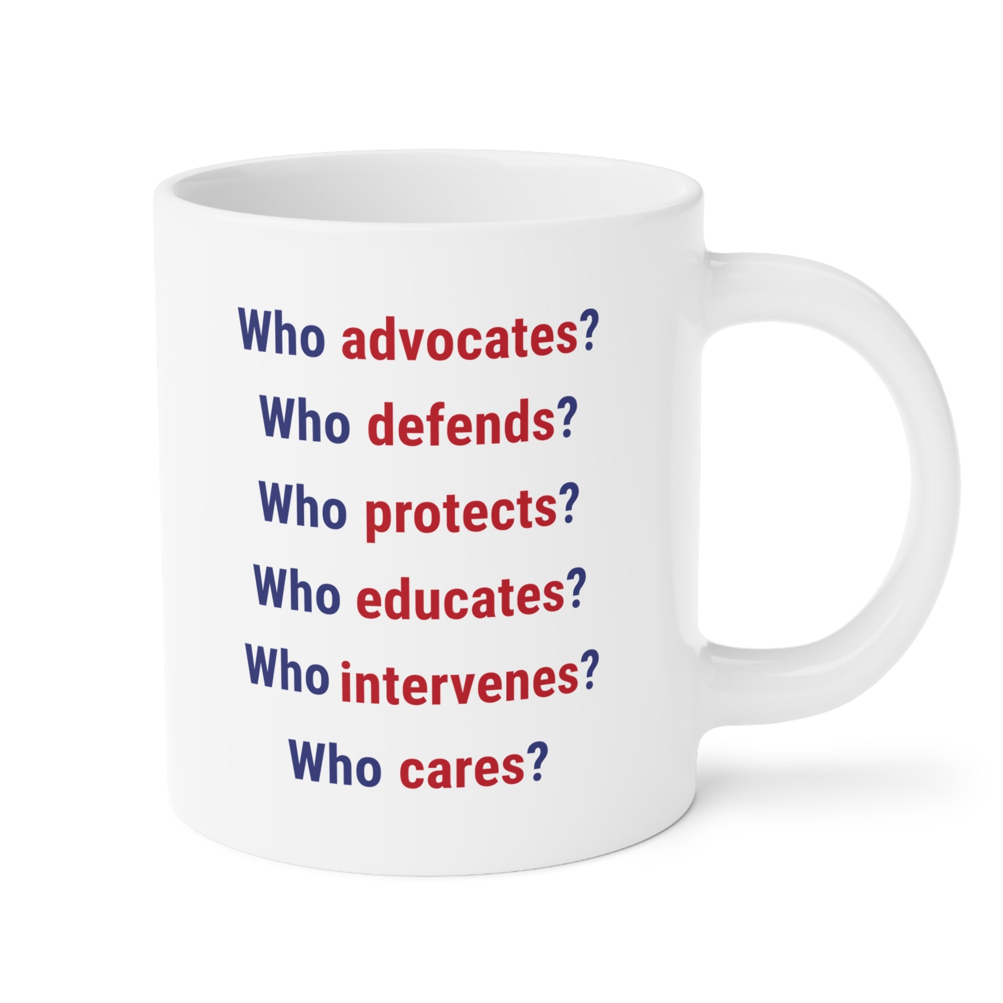 Unisex Ceramic Mug - Save Lives Be A Nurse (right) - Who Advocates? Who Defends? (left) - Durable white Ceramic - SLA-CM-ORCA