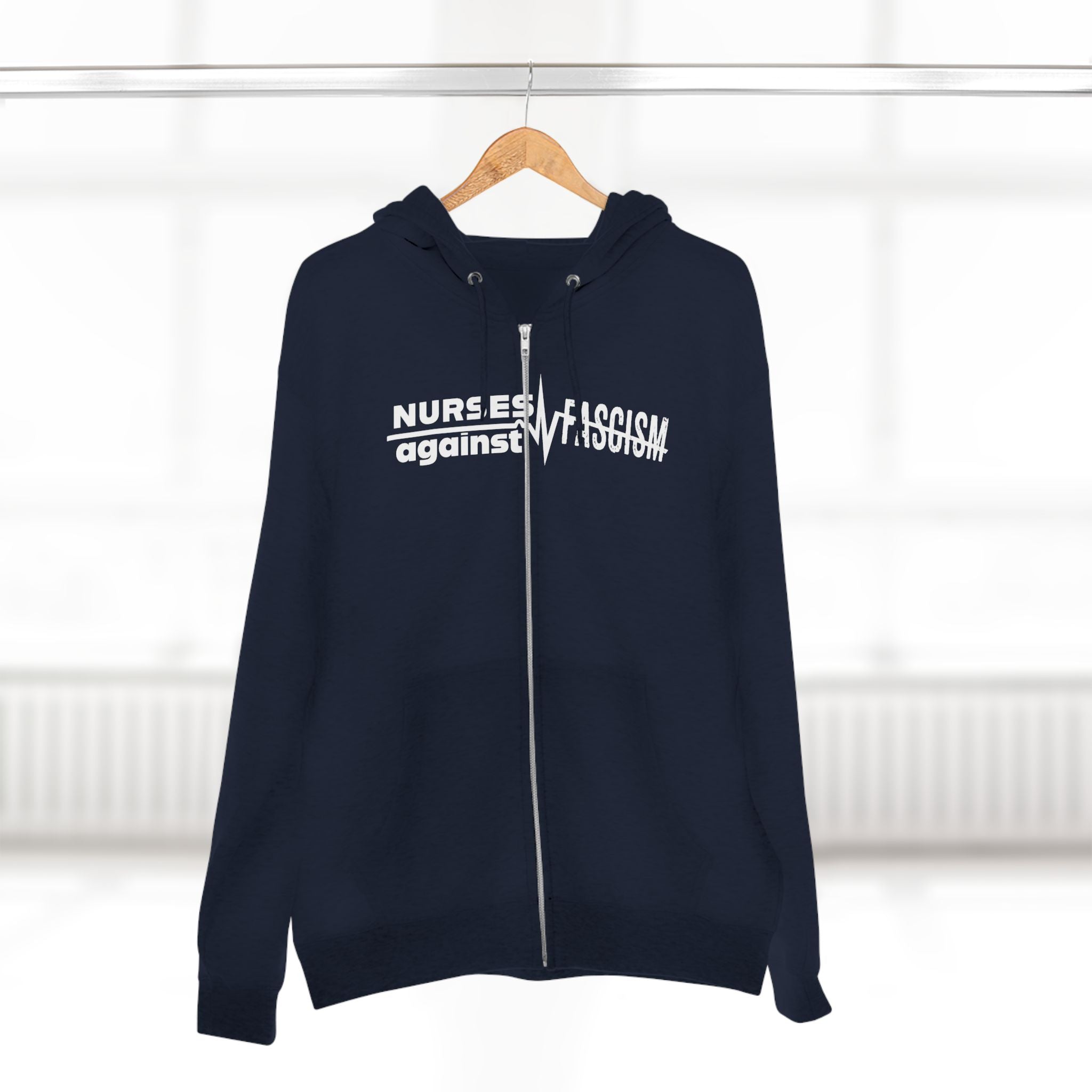 Men's Medium-heavy fabric Full-Zip Hoodie - Nurses Against Fascism (front) - Nurses Against Cruelty (black) - 60% recycled cotton, 40% recycled polyester - Lane Seven LS14003