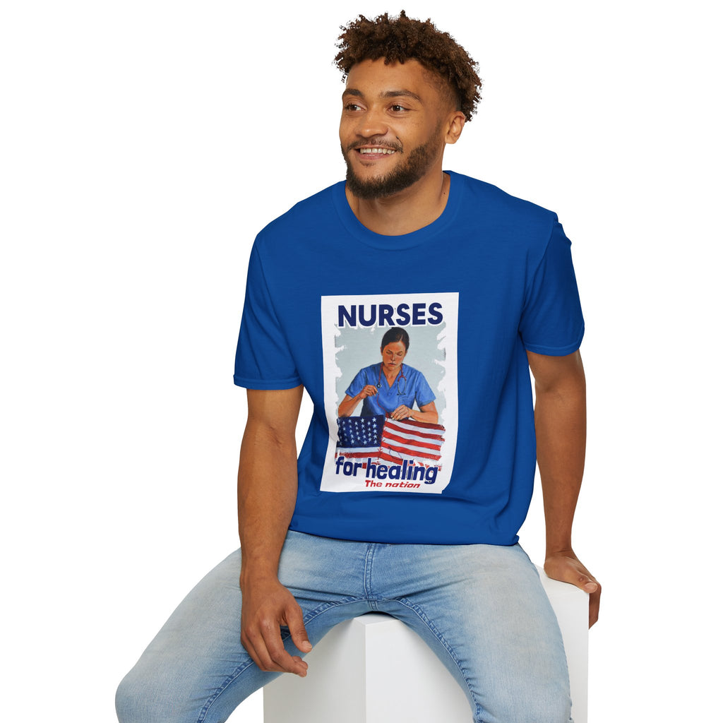 Unisex Lightweight fabric T-Shirt - Nurses For Healing The Nation (front) - Nurses Standing Up For Humanity (back) - 100% ring-spun cotton - NFH-T-G64000