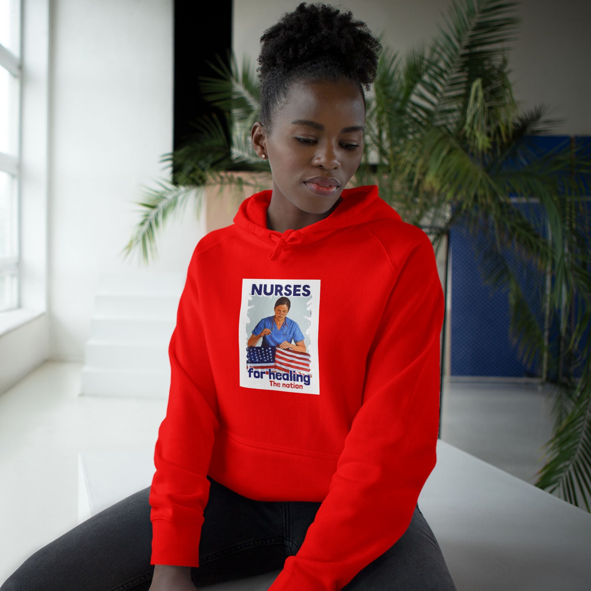 Unisex Mid-weight Hoodie - Nurses For Healing The Nation (front) - Nurses Standing Up For Humanity (back) - 80% cotton, 20% Polyester - NFH-H-AC5101