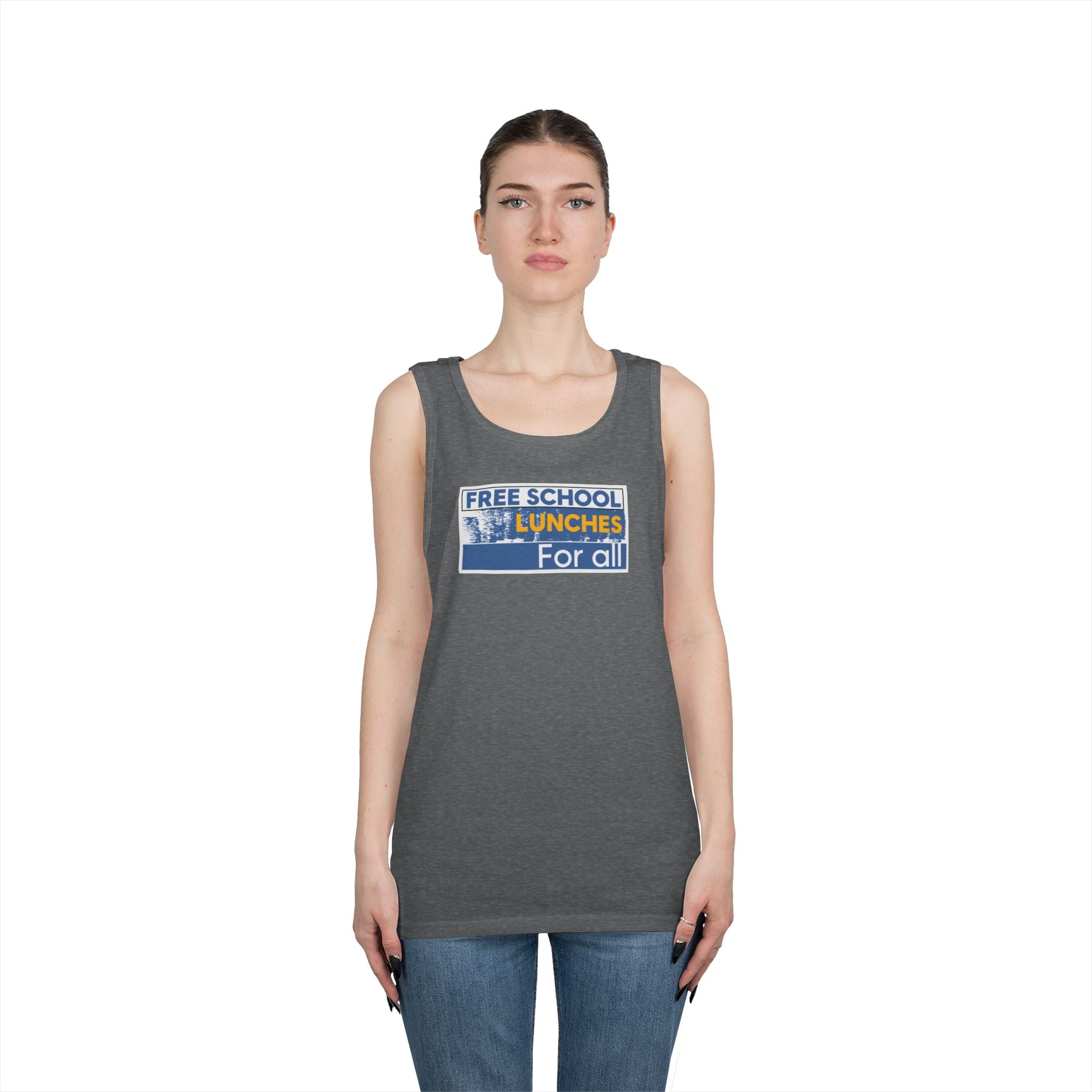 Unisex Medium fabric Cotton Tank Top - Free School Lunches For All (front) - Nurses Against The Rich Starving The Poor (back) - 100% cotton - NAH-K-G5200